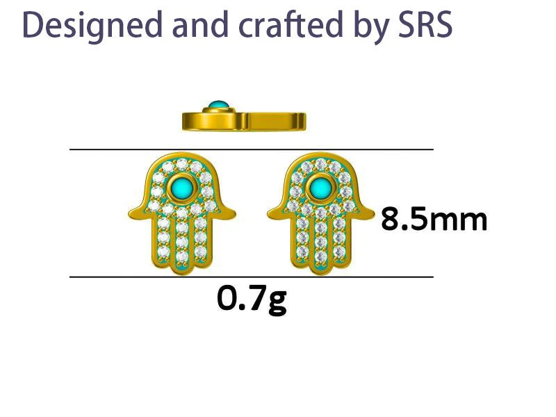 Sterling Silver Blue Opal Hamsa Hand Stud Earrings, Gold and Silver, Cute and Quirky Jewellery - Image 10