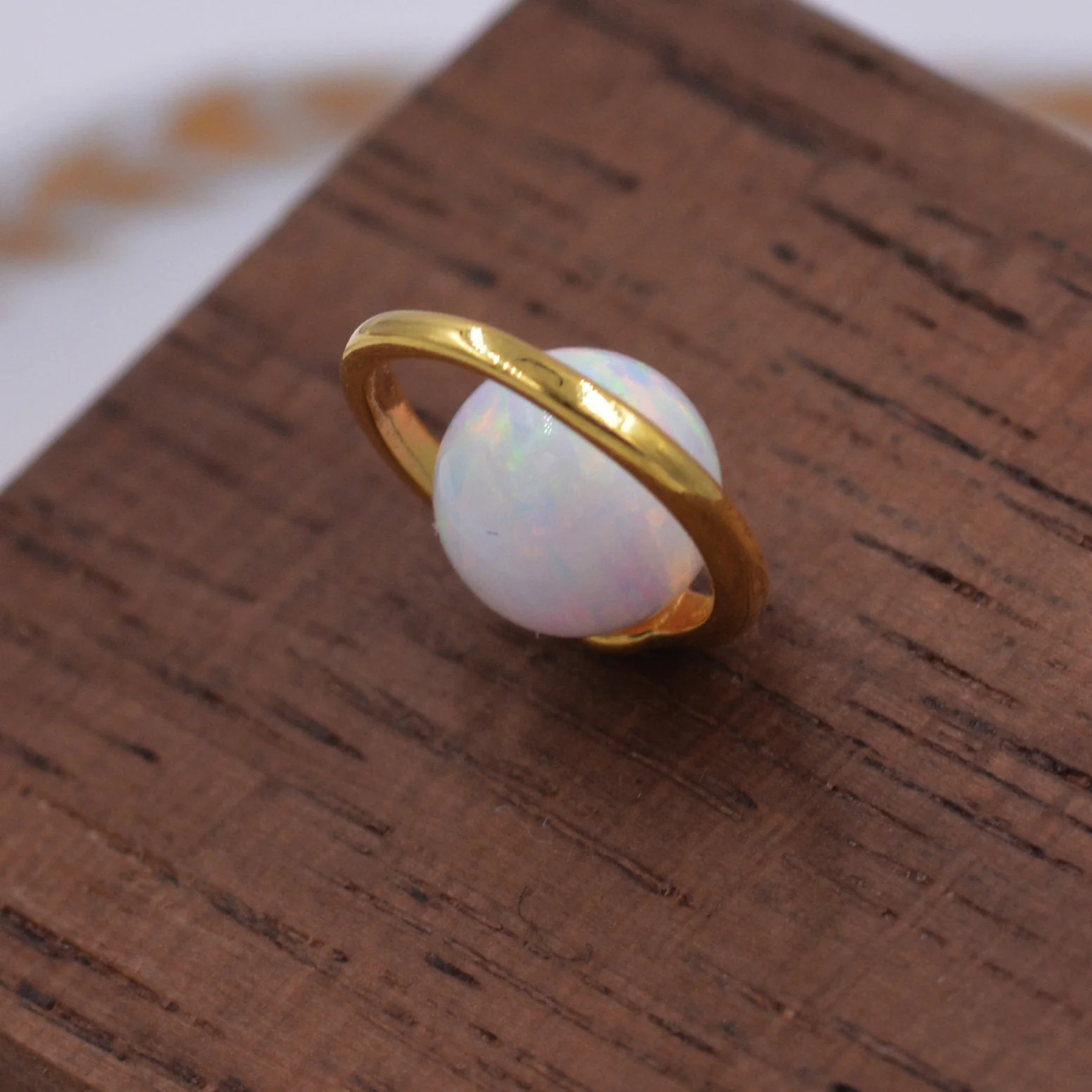 Sterling Silver Blue Planet Opal Stud Earrings, Saturn Earrings, Halo Opal Bead Stud, Blue and White , Gold or Silver Minimalist Geometric - Image 4