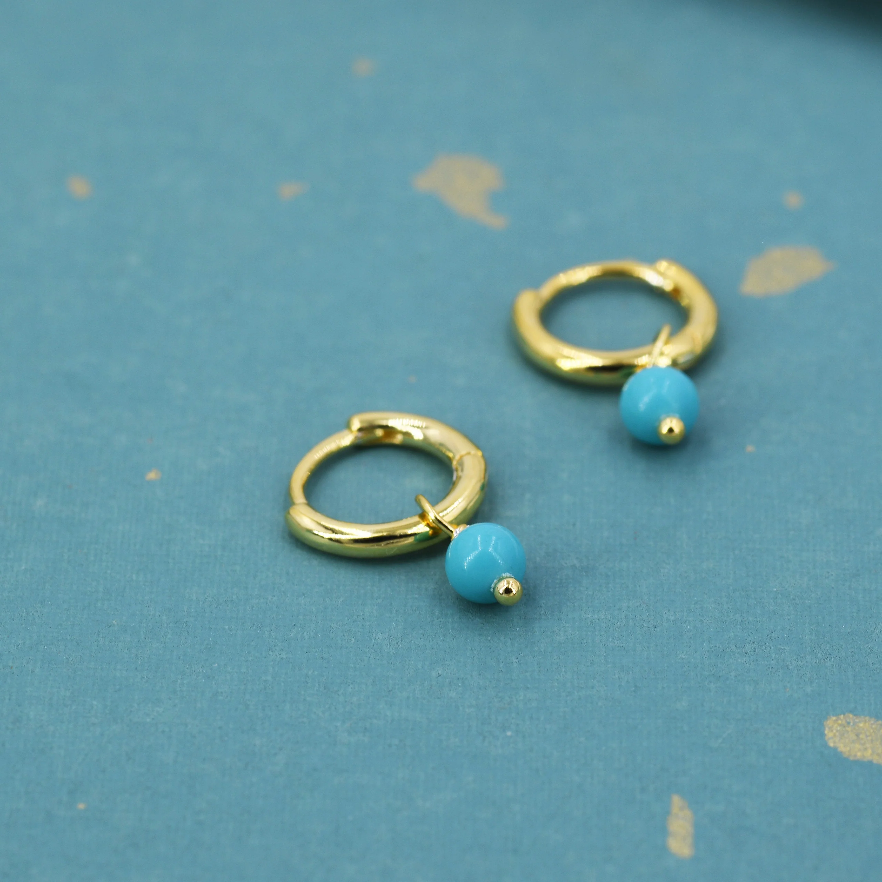 Sterling Silver Blue Turquoise Bead Huggie Hoop Earrings, Silver or Gold, Minimalist Turquoise Dangle Hoop Earrings, Turquoise Hoop Earrings - Image 7