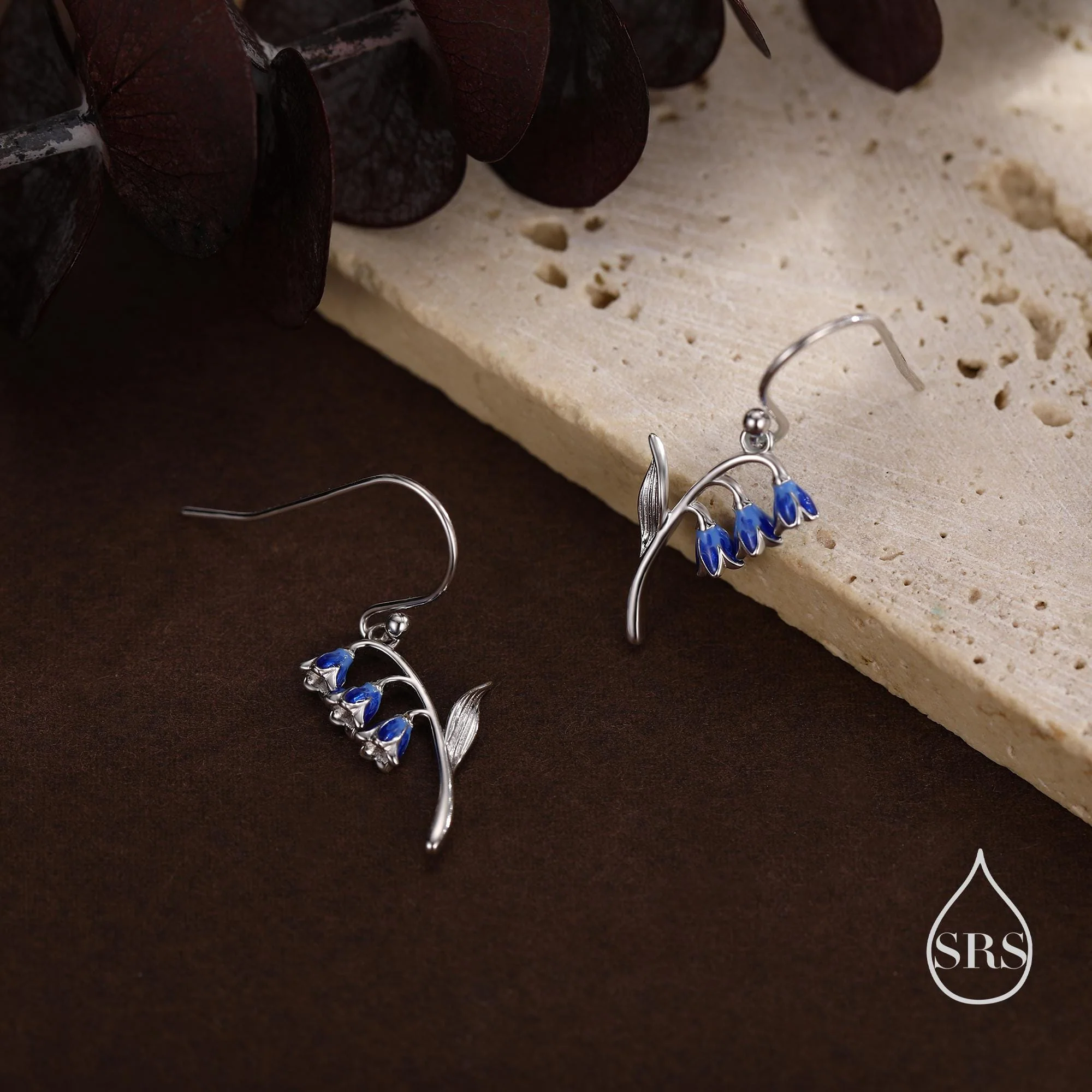 Sterling Silver Bluebell Flower Drop Dangle Earrings with Enamel, Tiny Dainty Dangle Bluebell Flower Earrings, Spring Flowers - Image 6