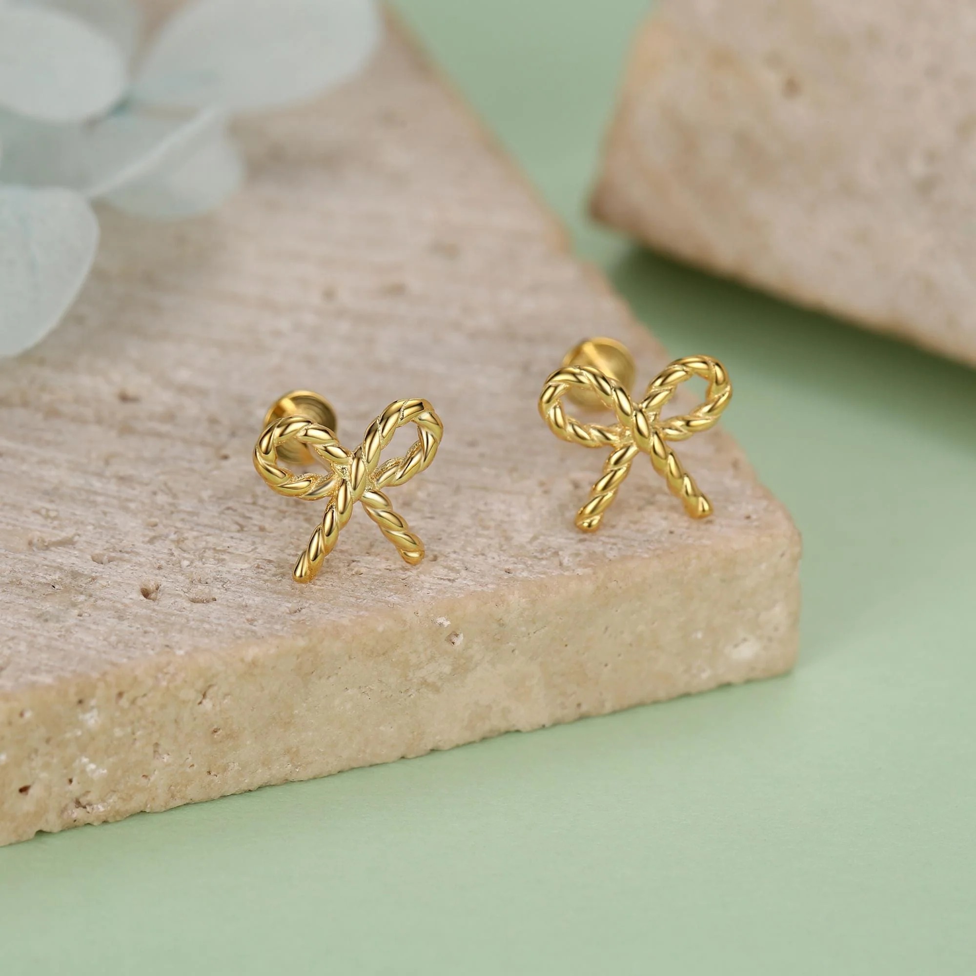 Sterling Silver Bow Stud Earrings 16G Flat Back Labret - Image 4