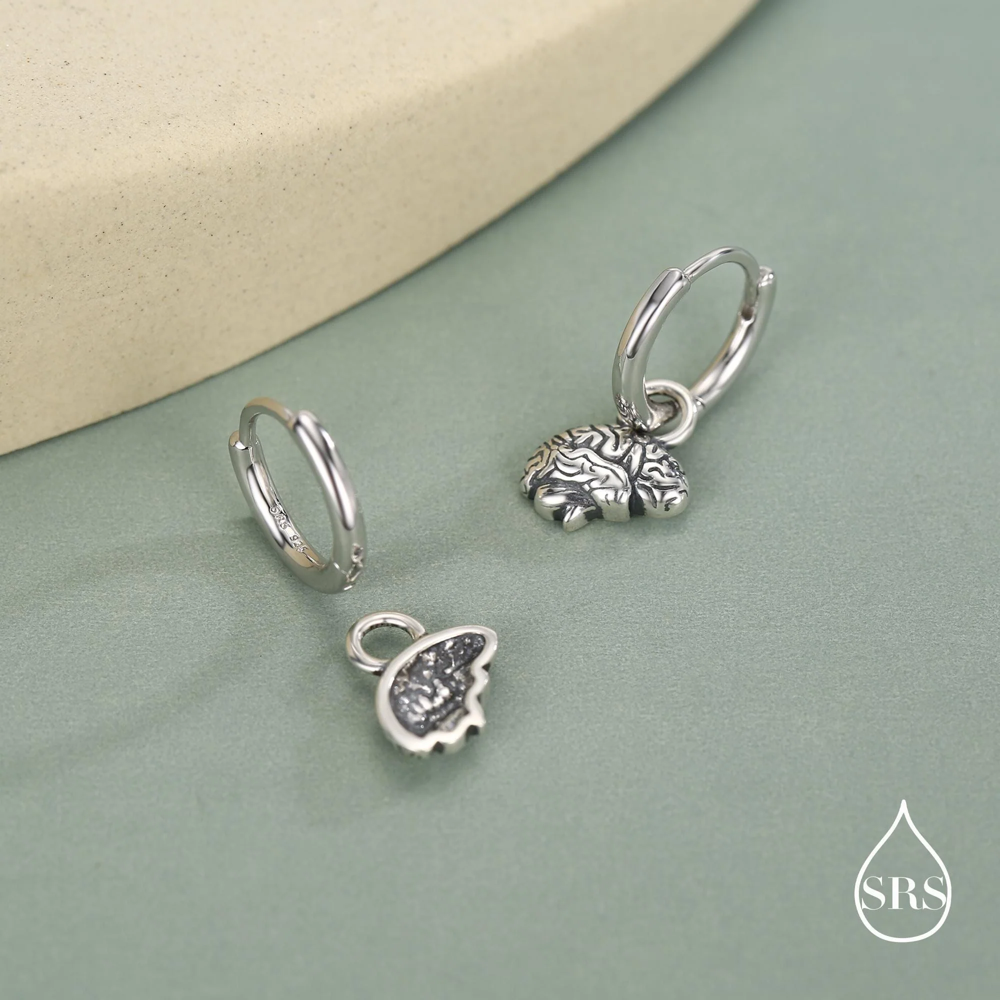 Sterling Silver Brain Huggie Hoop Earrings - Image 4