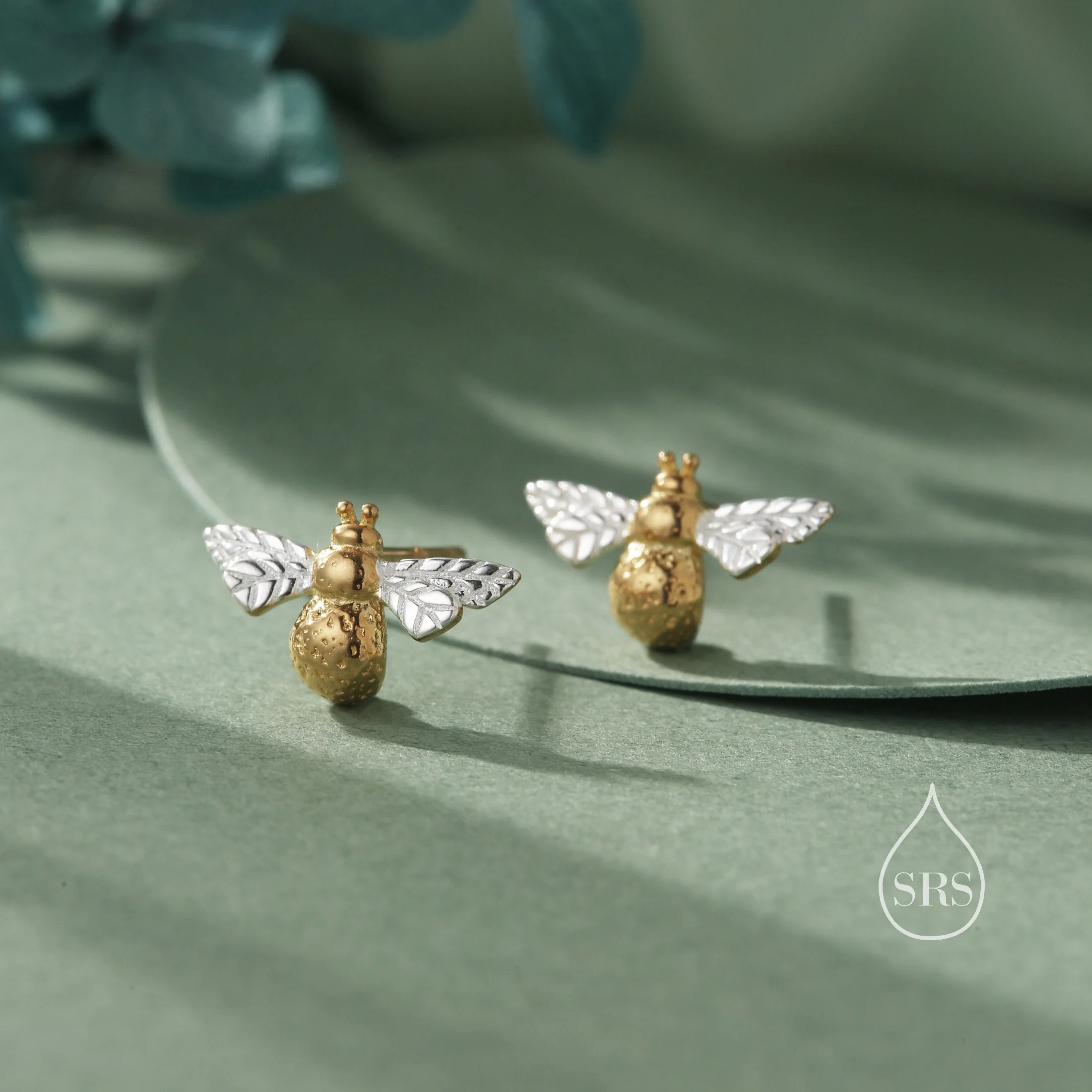 Sterling Silver Bumble Bee Stud Earrings, Partial Gold Coating,  in Sterling Silver, Two Tone Bee Earrings, Nature Inspired, Honey Bee Stud - Image 3