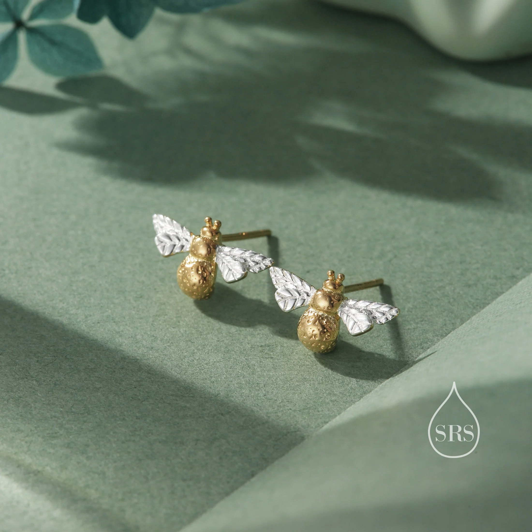 Sterling Silver Bumble Bee Stud Earrings, Partial Gold Coating,  in Sterling Silver, Two Tone Bee Earrings, Nature Inspired, Honey Bee Stud - Image 6