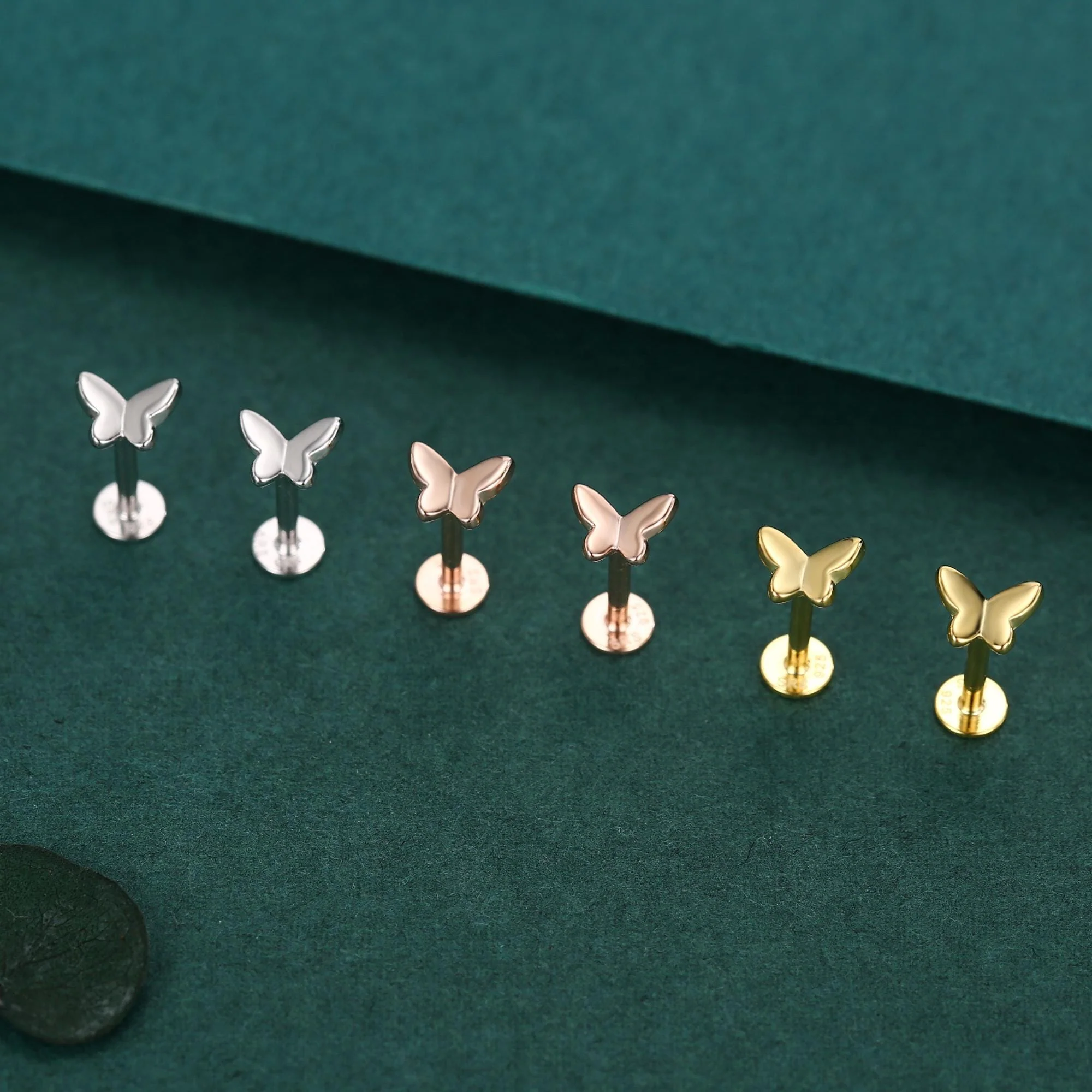 Sterling Silver Butterfly 16G Flat Back Labret Earrings - Image 4