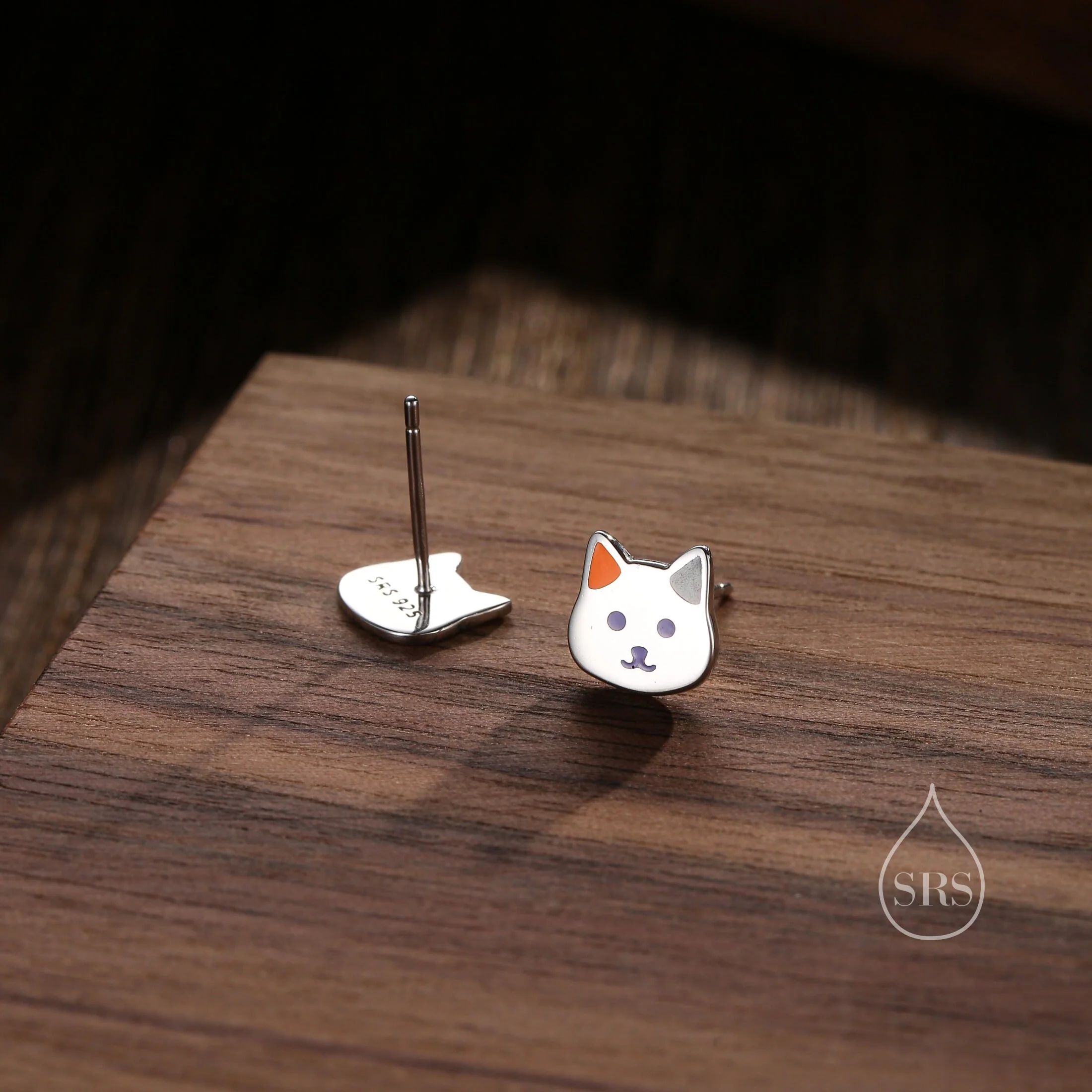 Sterling Silver Calico Cat Enamel Stud Earrings, Silver Cat Earrings, Black and White Cat Earrings, Tiny Cat Stud, Cute Kitty Stud Earrings - Image 5