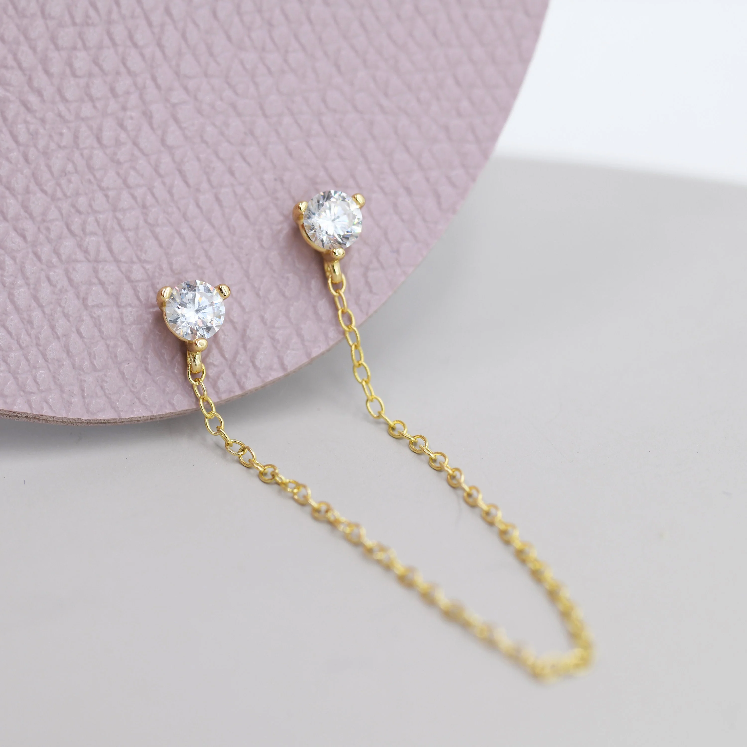Sterling Silver Chained Earrings for Multiple Piercings, Silver or Gold, Double CZ Chained Earrings, Stacking Earrings - Image 8