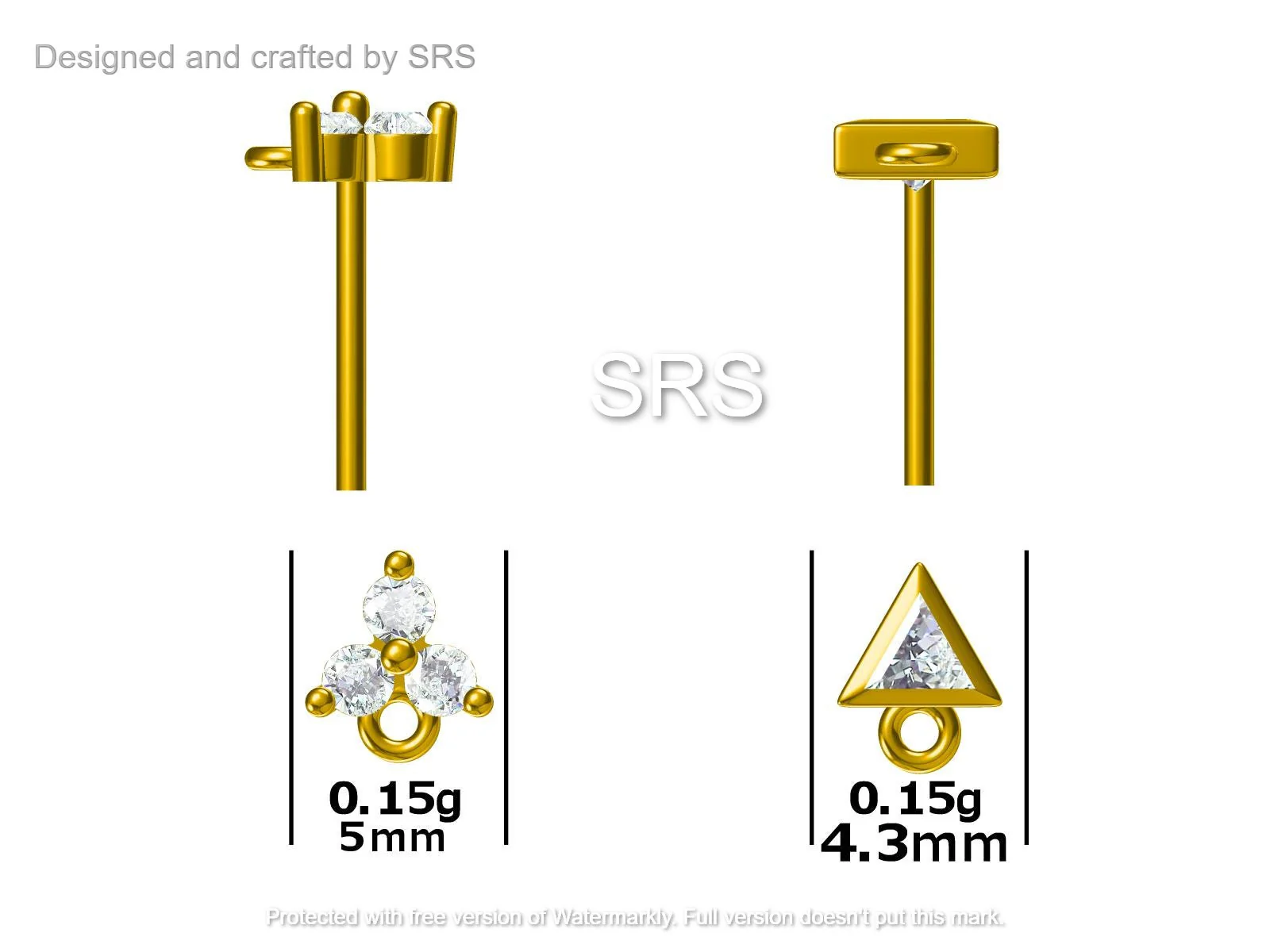 Sold as one piece! Sterling Silver Chained Earrings for Multiple Piercings, Silver or Gold, Trinity Three CZ Dot , Triangle Chain Earrings - Image 7