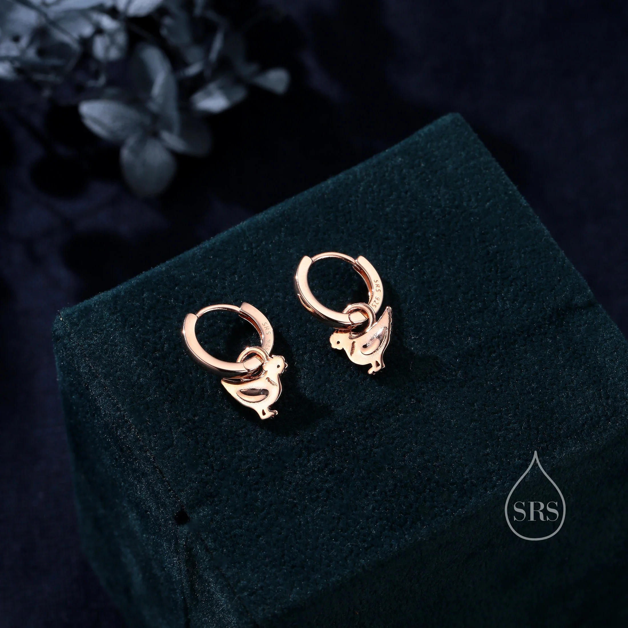 Sterling Silver Chicken Dangle Huggie Hoops, Detachable Chicken Hoop Earrings, Detachable Chicken Bird Hoop Earrings - Image 6