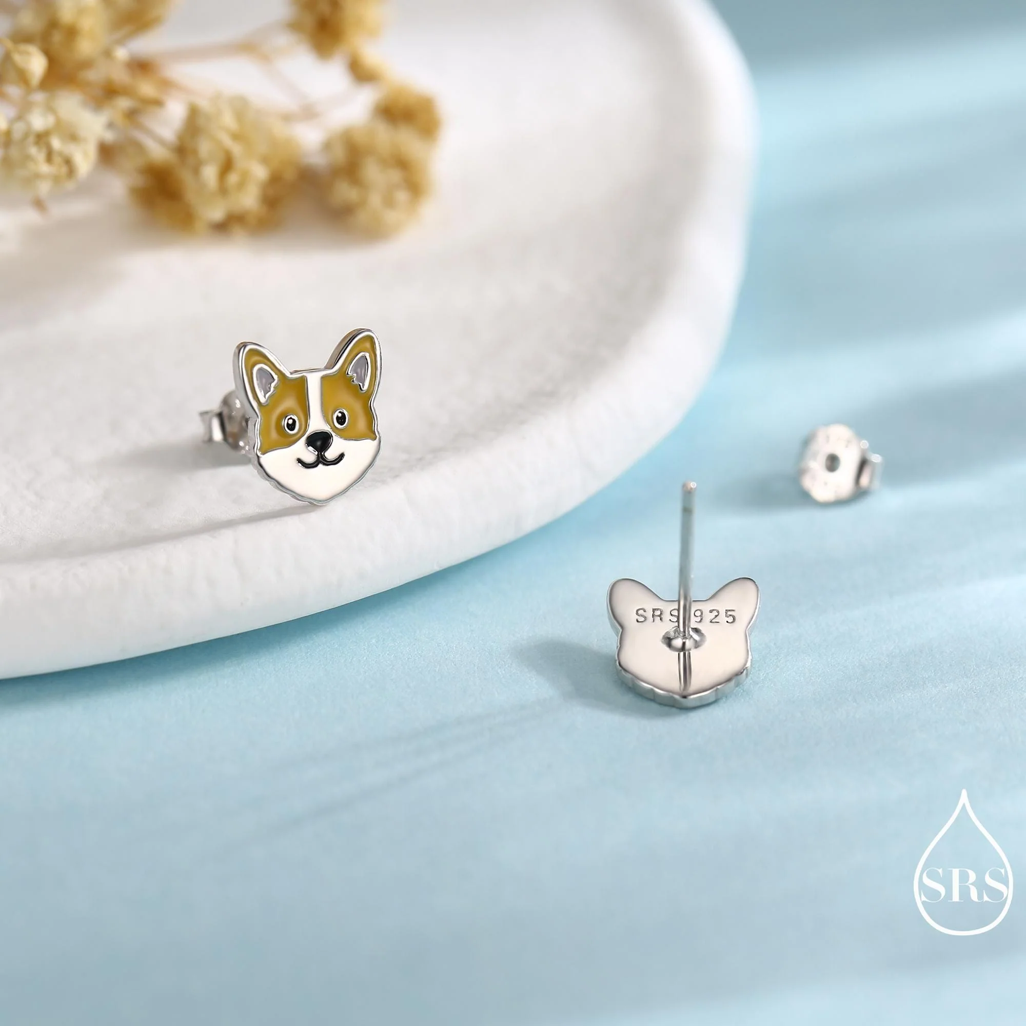 Sterling Silver Corgi Earrings | Cute Dog Studs | Silver or Gold Finish |Enamel Puppy Earrings in Sterling Silver - Image 3