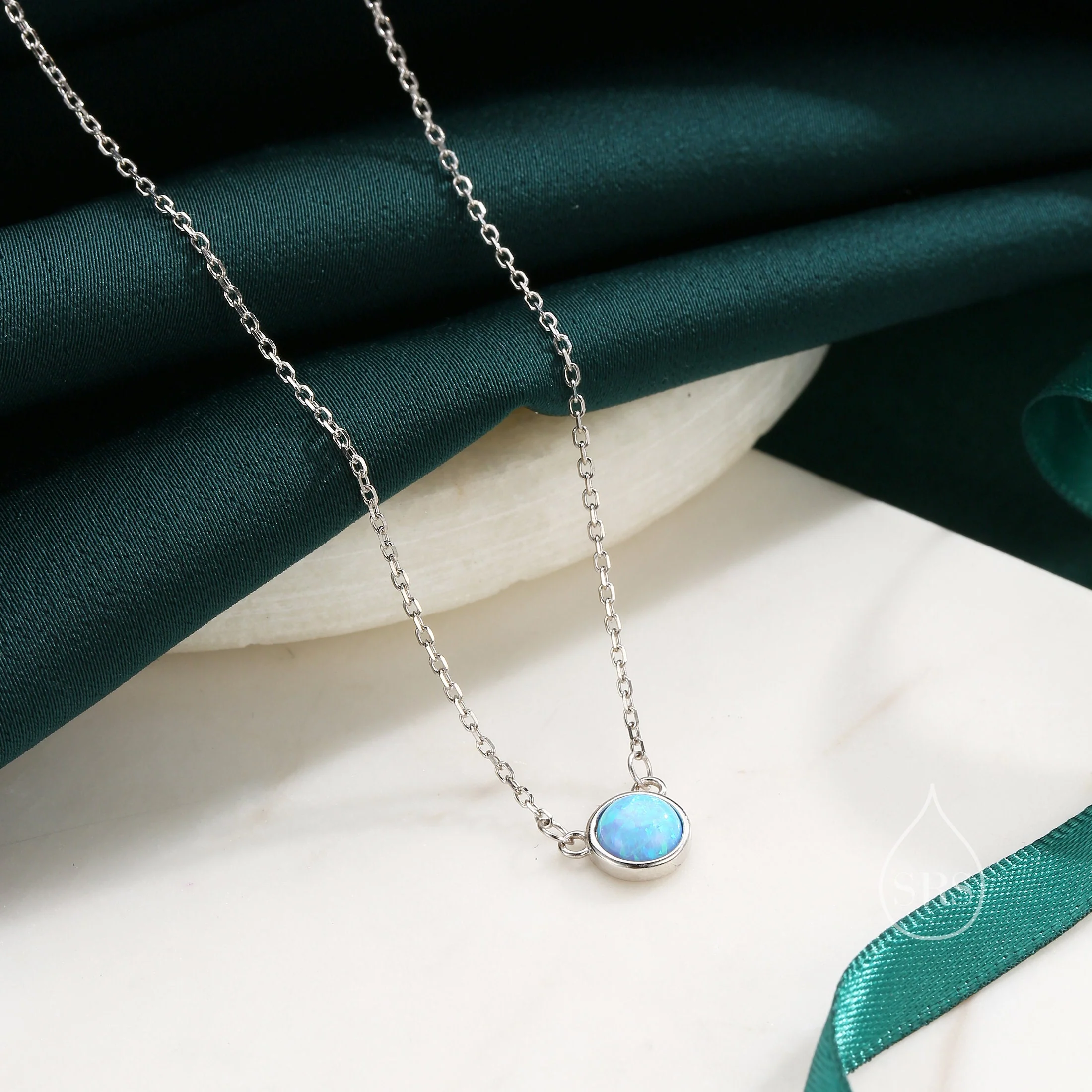 Sterling Silver Cosmic Blue Opal Dainty Coin Pendant Necklace - Delicate Crystal Coin Necklace - Image 2
