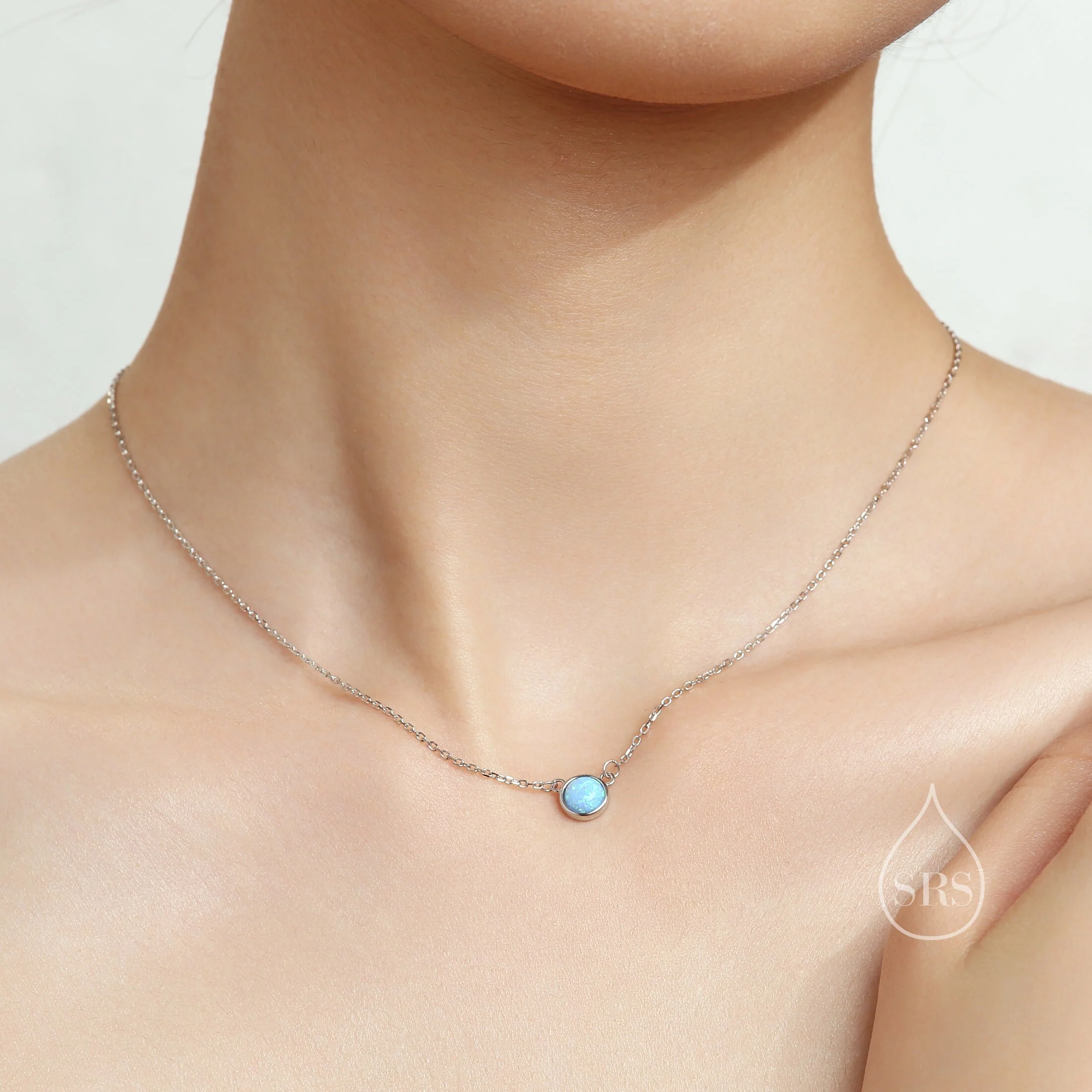 Sterling Silver Cosmic Blue Opal Dainty Coin Pendant Necklace - Delicate Crystal Coin Necklace - Image 6