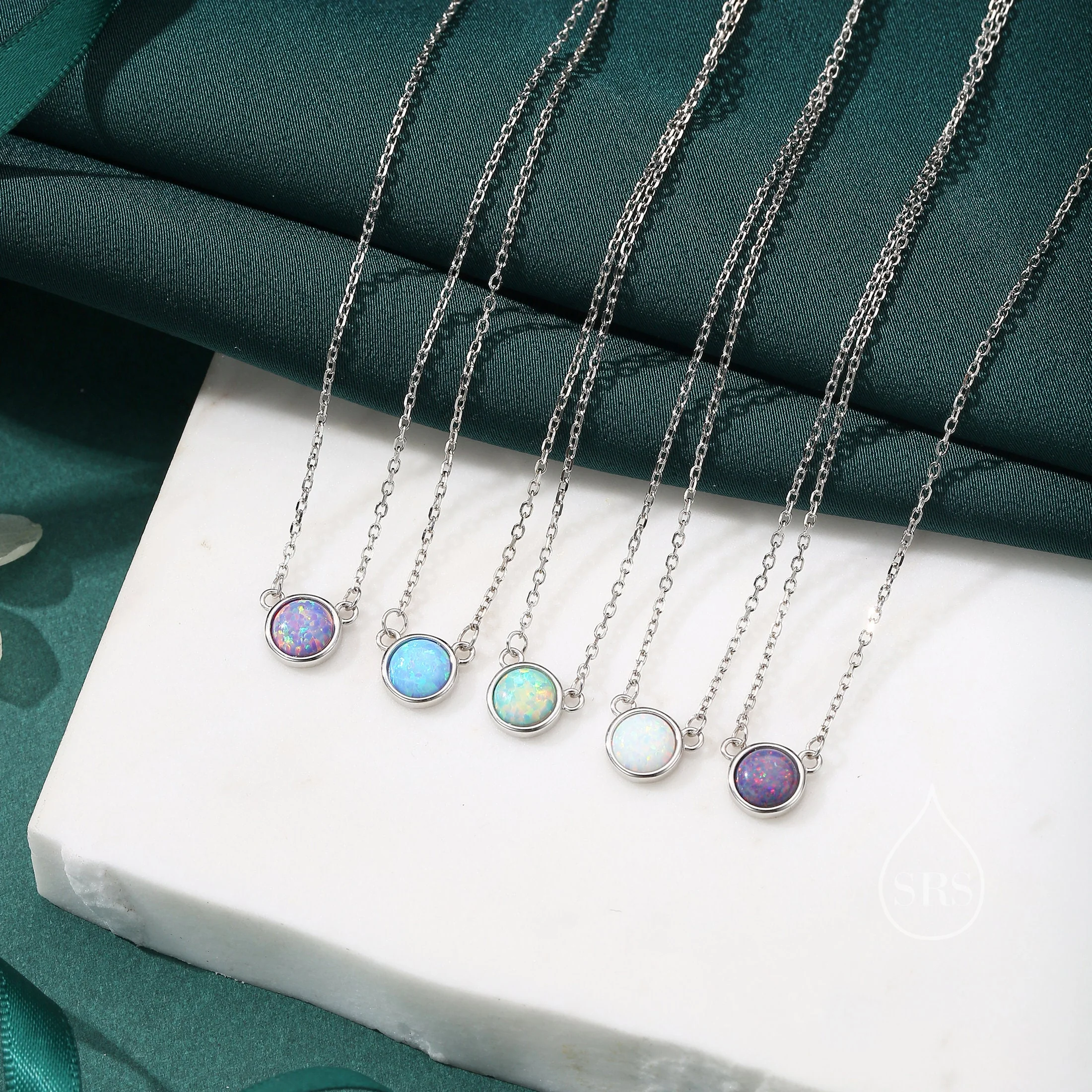 Sterling Silver Cosmic Blue Opal Dainty Coin Pendant Necklace - Delicate Crystal Coin Necklace - Image 7