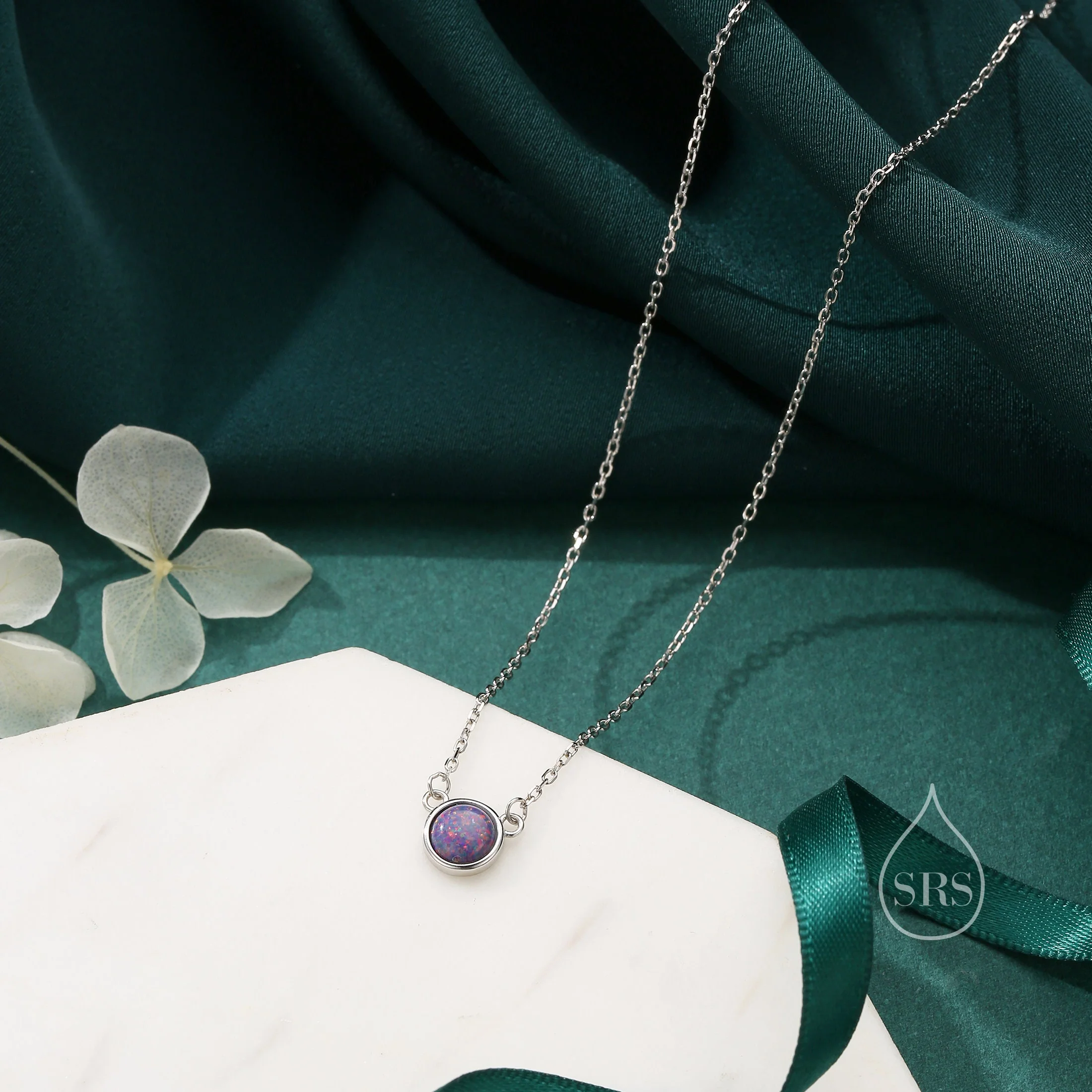 Sterling Silver Cosmic Purple Opal Dainty Coin Pendant Necklace - Delicate Crystal Coin Necklace - Image 4