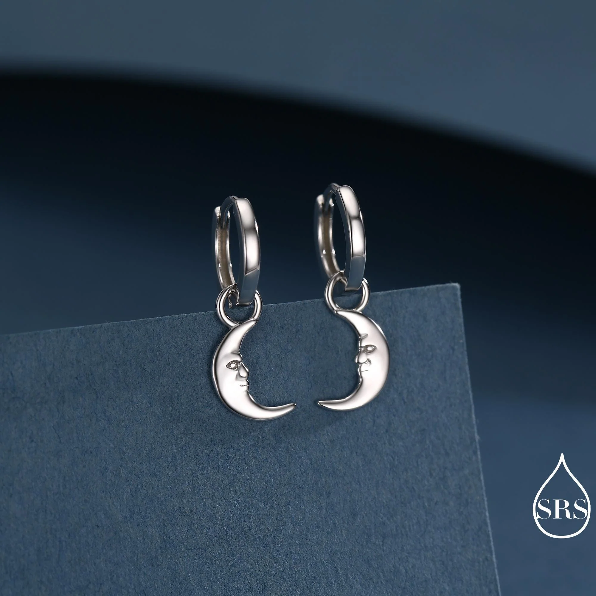 Sterling Silver Crescent Moon Face Hoop Earrings, Detachable Charm Dangle Hoop Earrings, Silver or Gold, Interchangeable Charms - Image 2