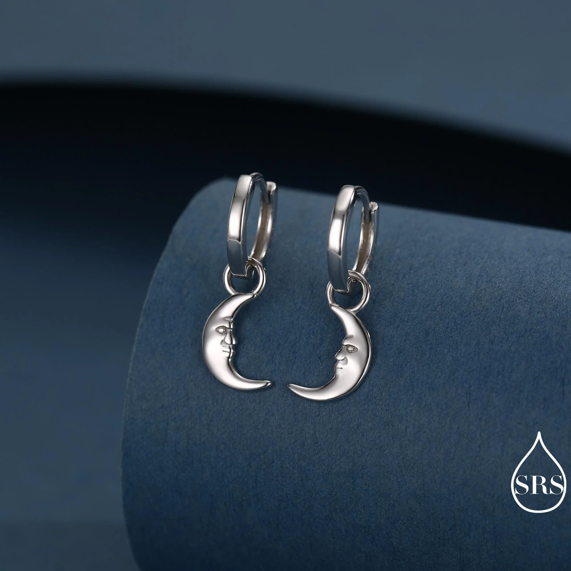 Sterling Silver Crescent Moon Face Hoop Earrings, Detachable Charm Dangle Hoop Earrings, Silver or Gold, Interchangeable Charms - Image 4