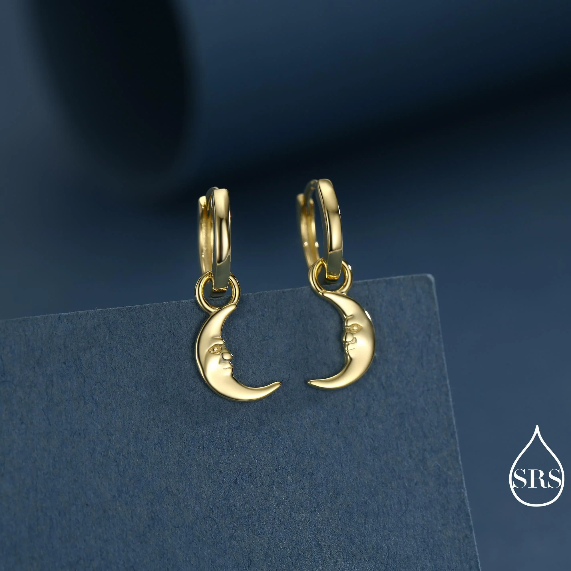 Sterling Silver Crescent Moon Face Hoop Earrings, Detachable Charm Dangle Hoop Earrings, Silver or Gold, Interchangeable Charms - Image 5