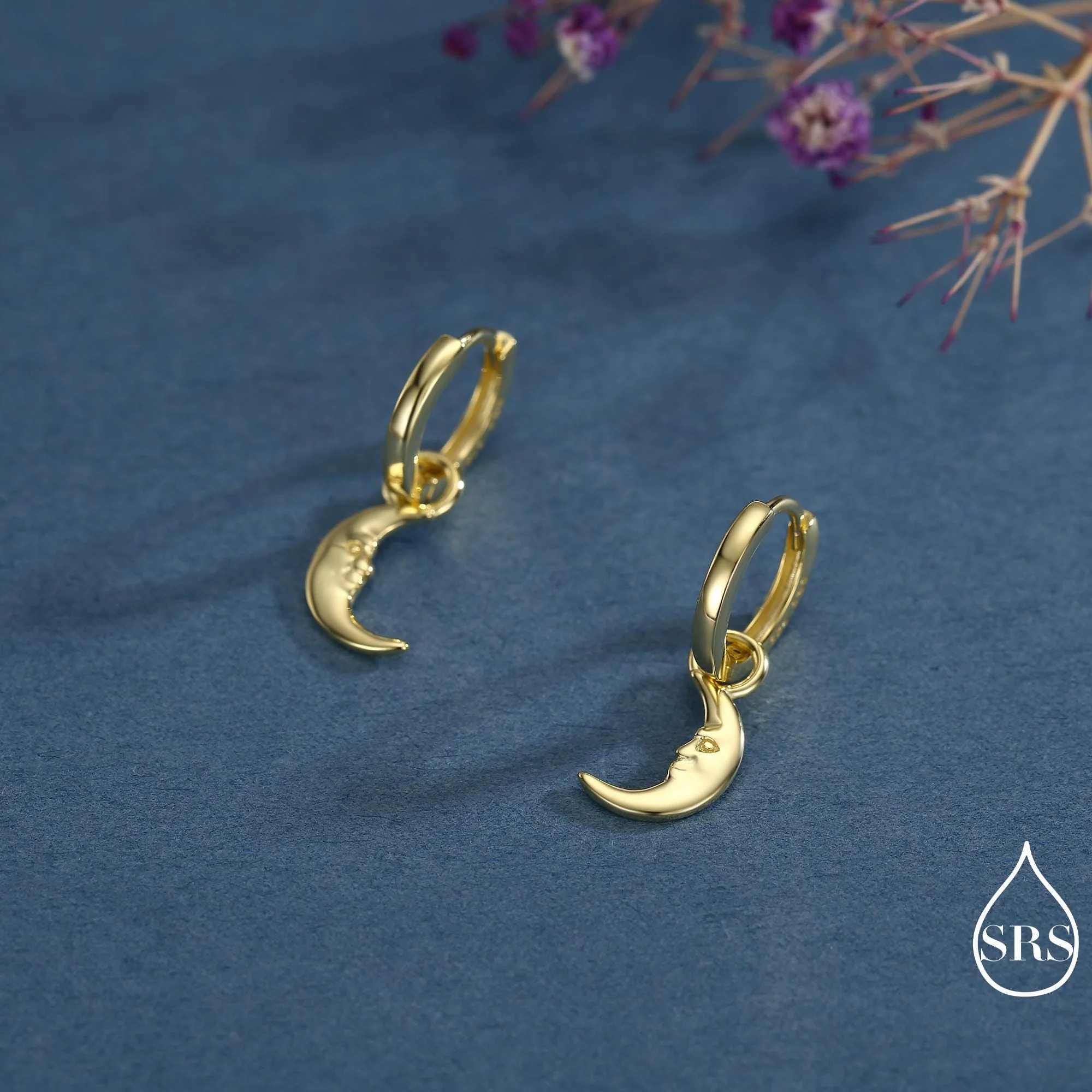 Sterling Silver Crescent Moon Face Hoop Earrings, Detachable Charm Dangle Hoop Earrings, Silver or Gold, Interchangeable Charms - Image 6