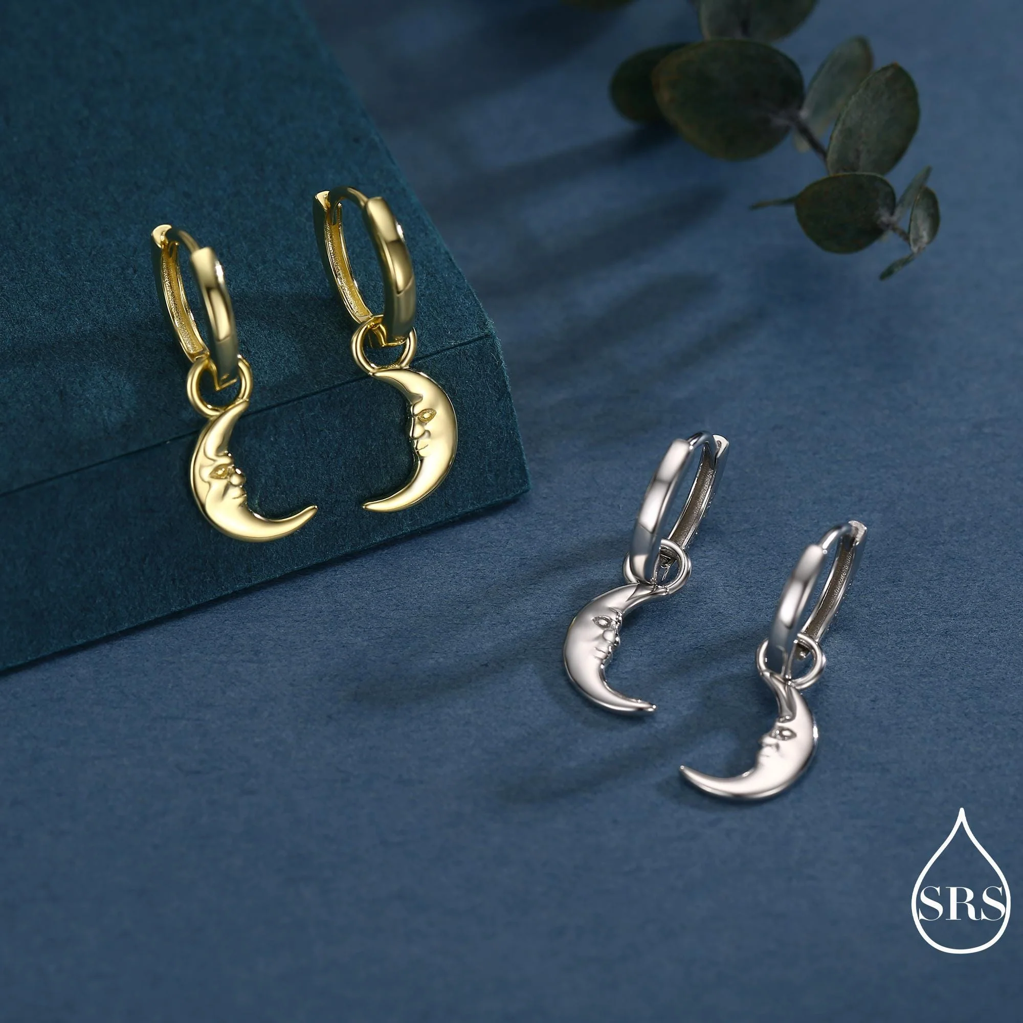 Sterling Silver Crescent Moon Face Hoop Earrings, Detachable Charm Dangle Hoop Earrings, Silver or Gold, Interchangeable Charms - Image 7
