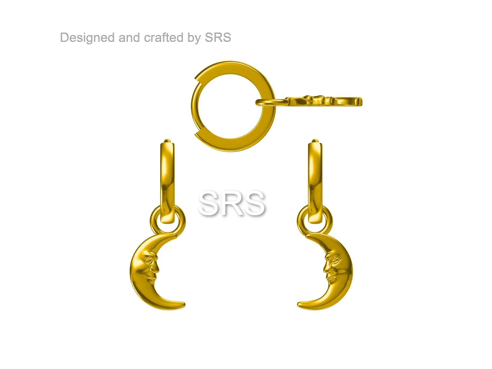 Sterling Silver Crescent Moon Face Hoop Earrings, Detachable Charm Dangle Hoop Earrings, Silver or Gold, Interchangeable Charms - Image 9