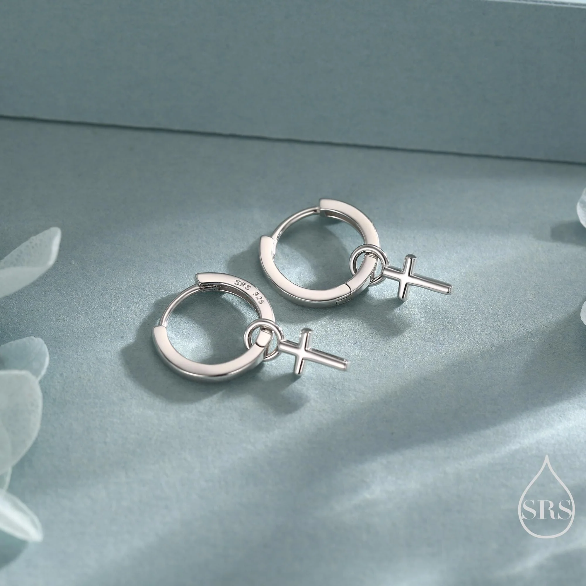 Sterling Silver Cross Hoop Earrings, 8mm or 10mm, Detachable Charm Hoop Earrings, Cross Earrings, Silver or Gold,  Interchangeable - Image 3