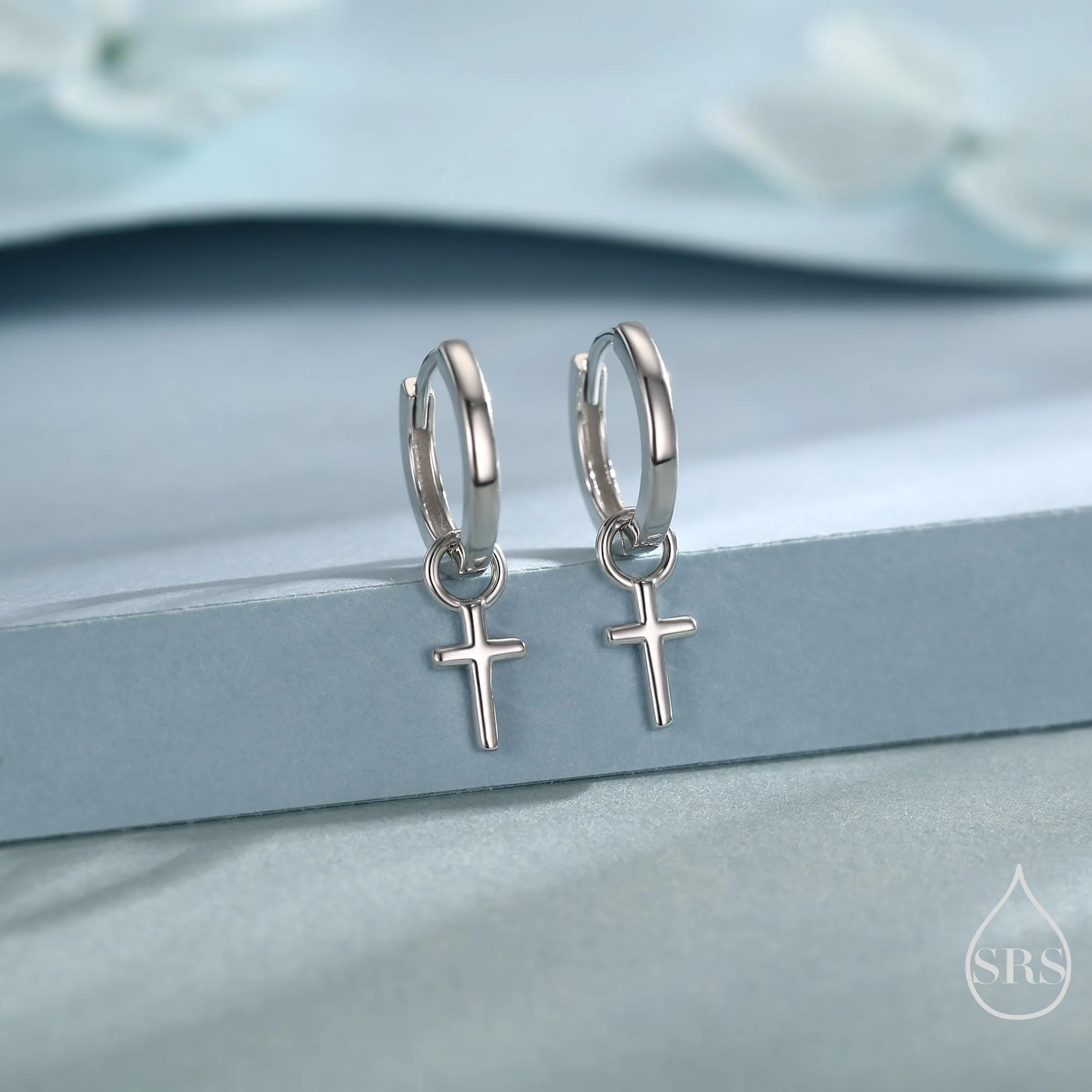 Sterling Silver Cross Hoop Earrings, 8mm or 10mm, Detachable Charm Hoop Earrings, Cross Earrings, Silver or Gold,  Interchangeable - Image 4