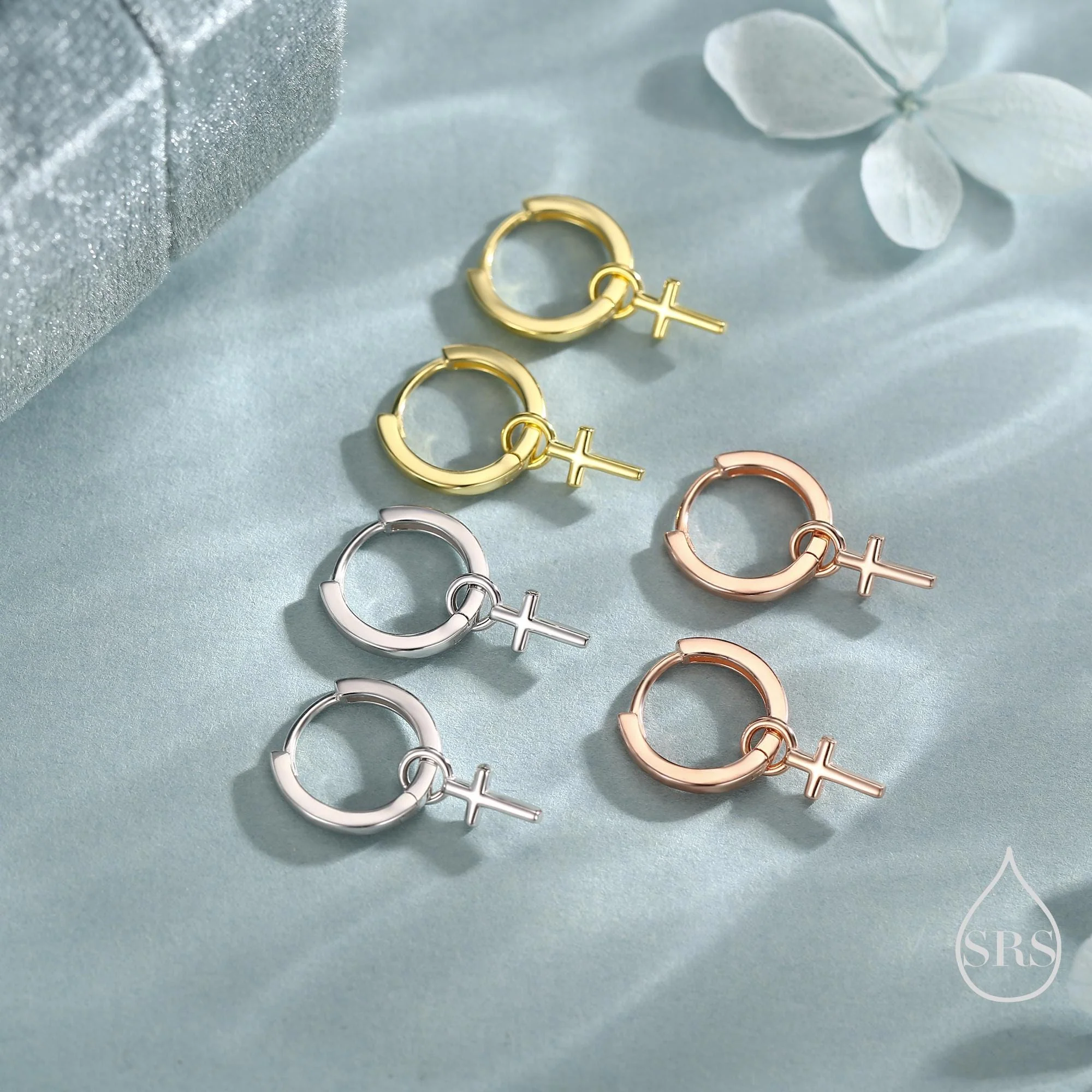 Sterling Silver Cross Hoop Earrings, 8mm or 10mm, Detachable Charm Hoop Earrings, Cross Earrings, Silver or Gold,  Interchangeable - Image 7