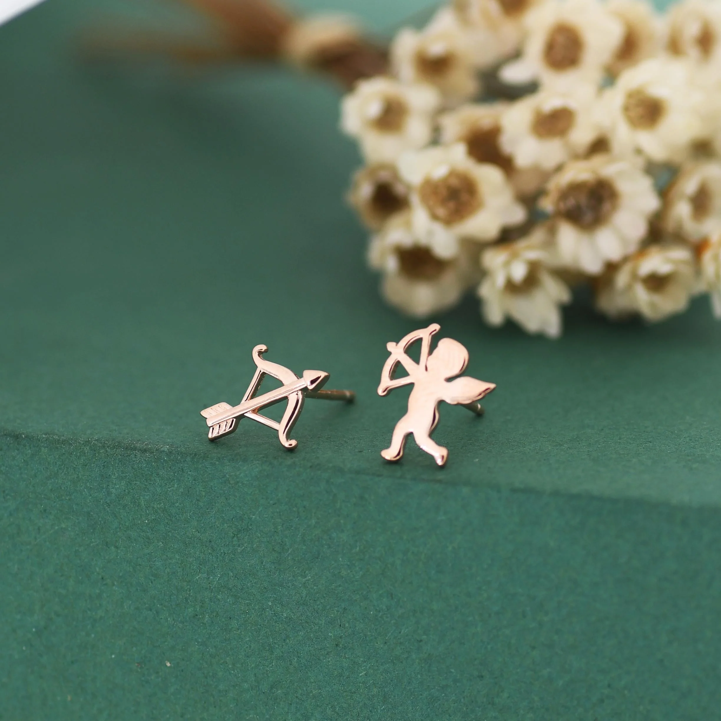Sterling Silver Cupid and Bow & Arrow Stud Earrings – Mismatched Love and Valentine’s Jewellery - Asymmetric Angel Earrings - Image 6