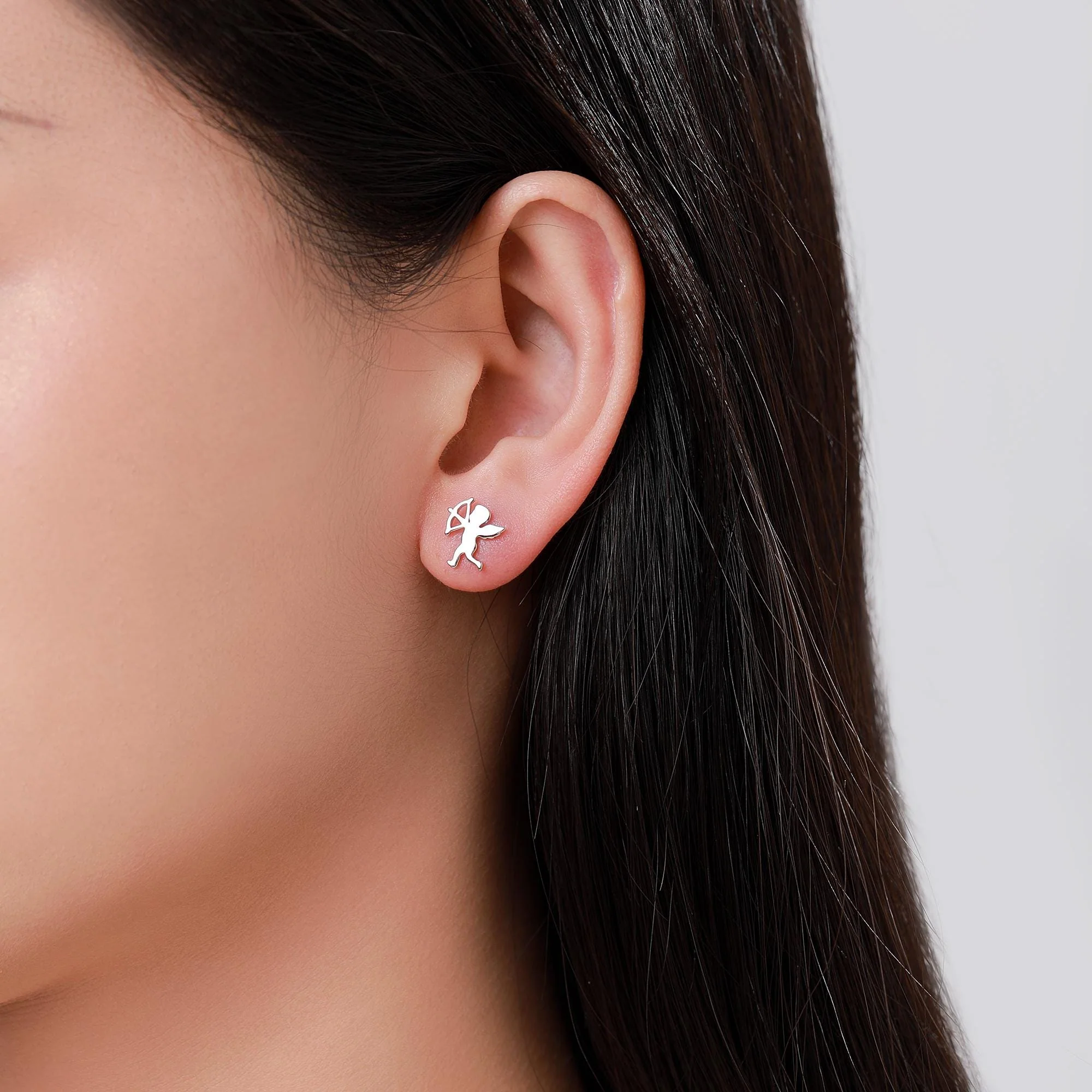 Sterling Silver Cupid and Bow & Arrow Stud Earrings – Mismatched Love and Valentine’s Jewellery - Asymmetric Angel Earrings - Image 7
