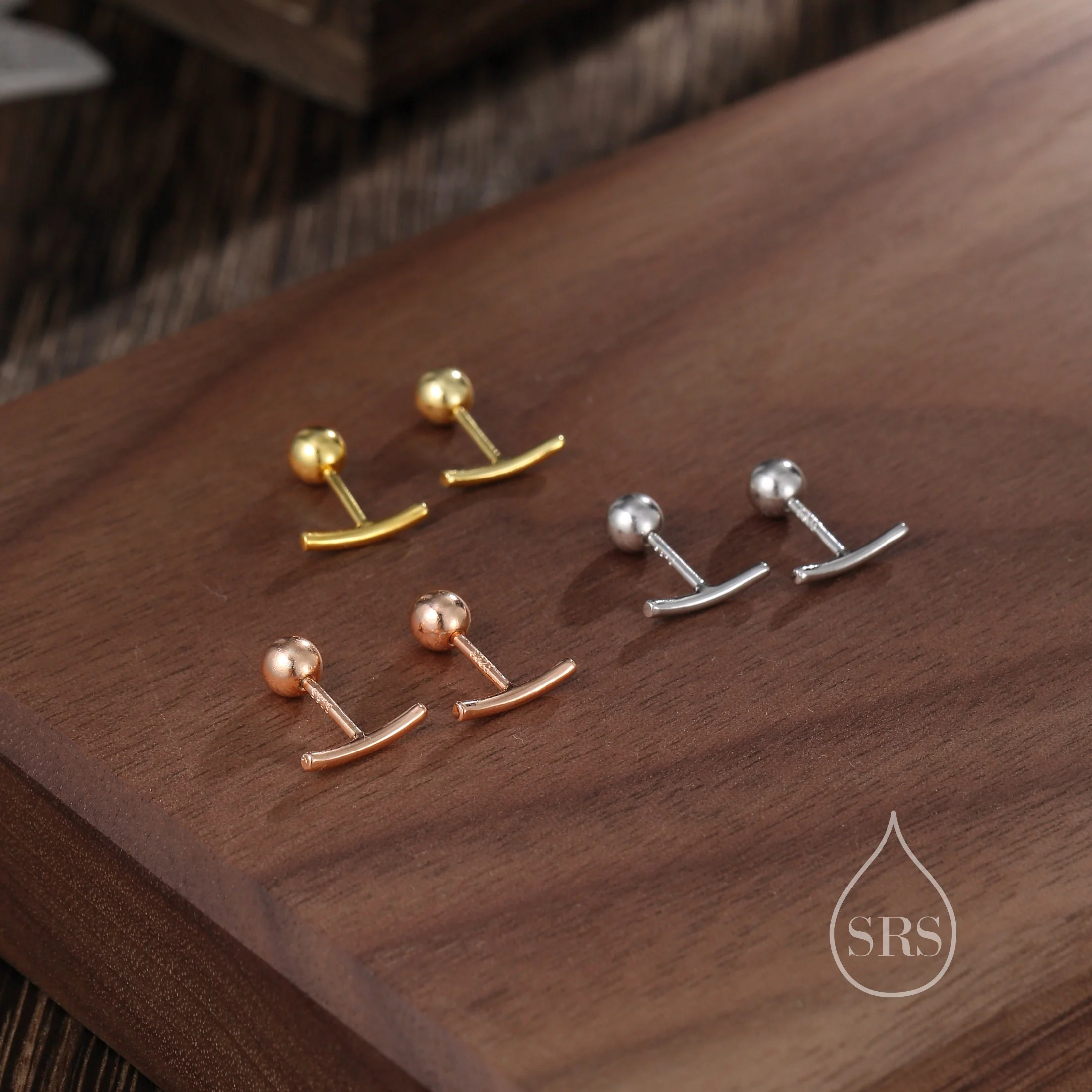 Sterling Silver Curved Bar Screw Back Earrings, Silver, Rose gold and Gold, Delicate and Dainty Geometric Jewellery - Image 3