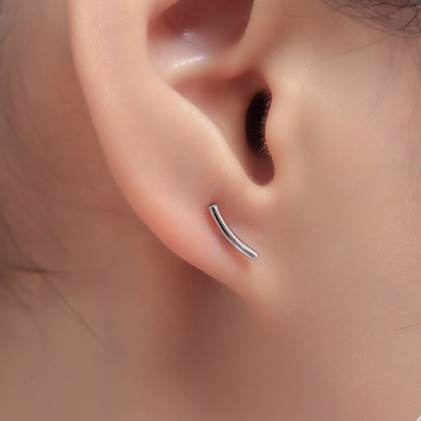 Sterling Silver Curved Bar Stud Earrings, Rose gold and Gold, Delicate and Dainty Geometric Jewellery