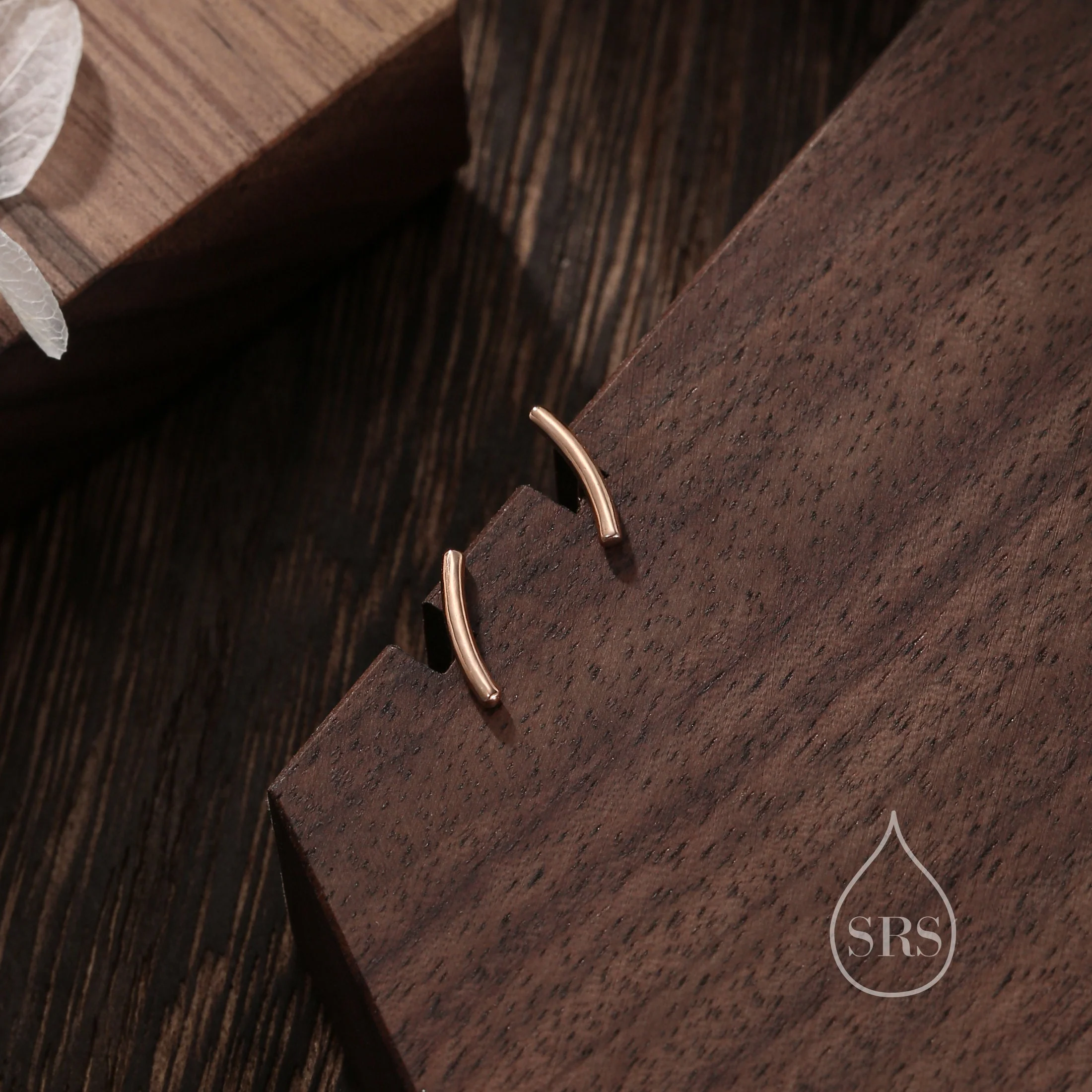 Sterling Silver Curved Bar Stud Earrings, Rose gold and Gold, Delicate and Dainty Geometric Jewellery - Image 2