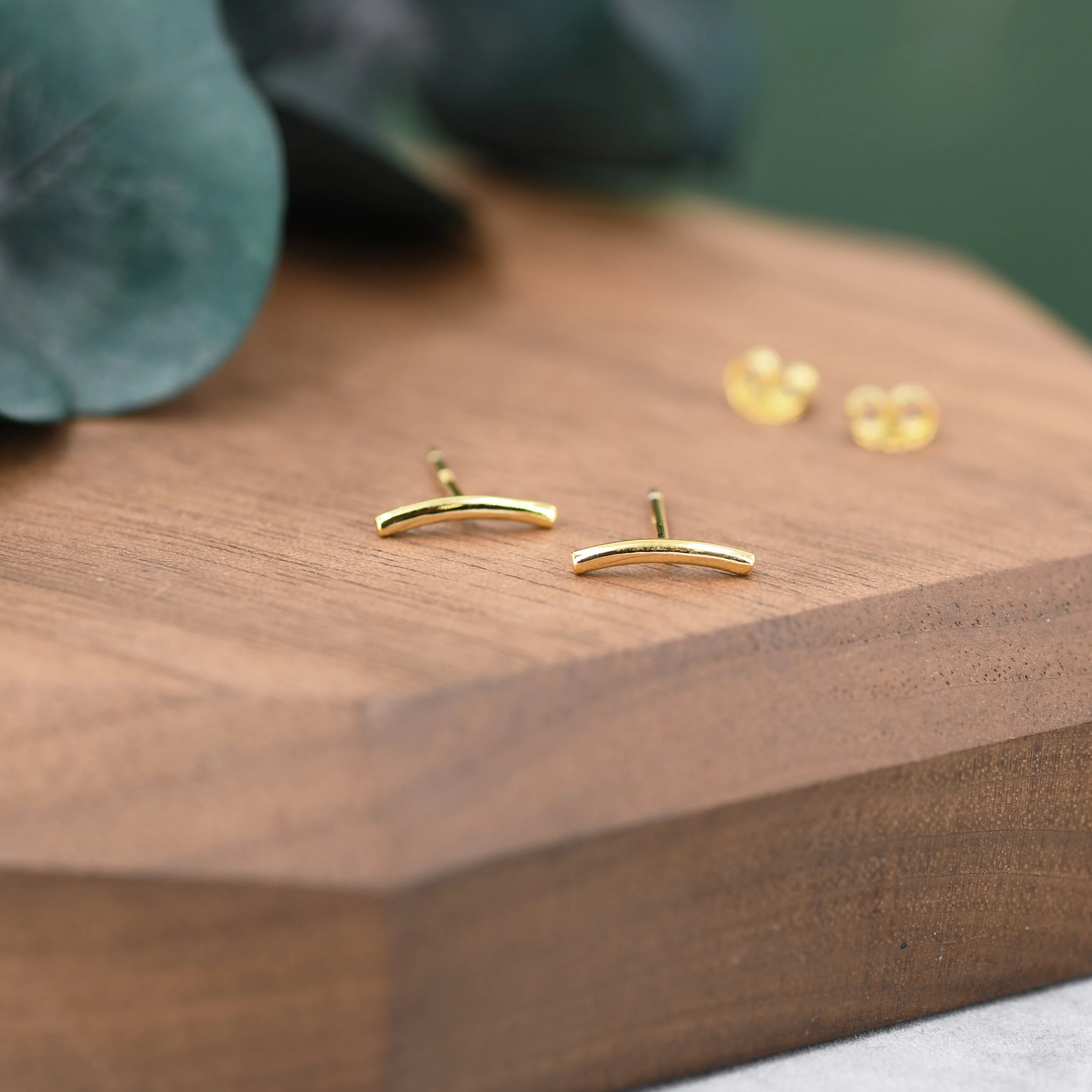 Sterling Silver Curved Bar Stud Earrings, Rose gold and Gold, Delicate and Dainty Geometric Jewellery - Image 6
