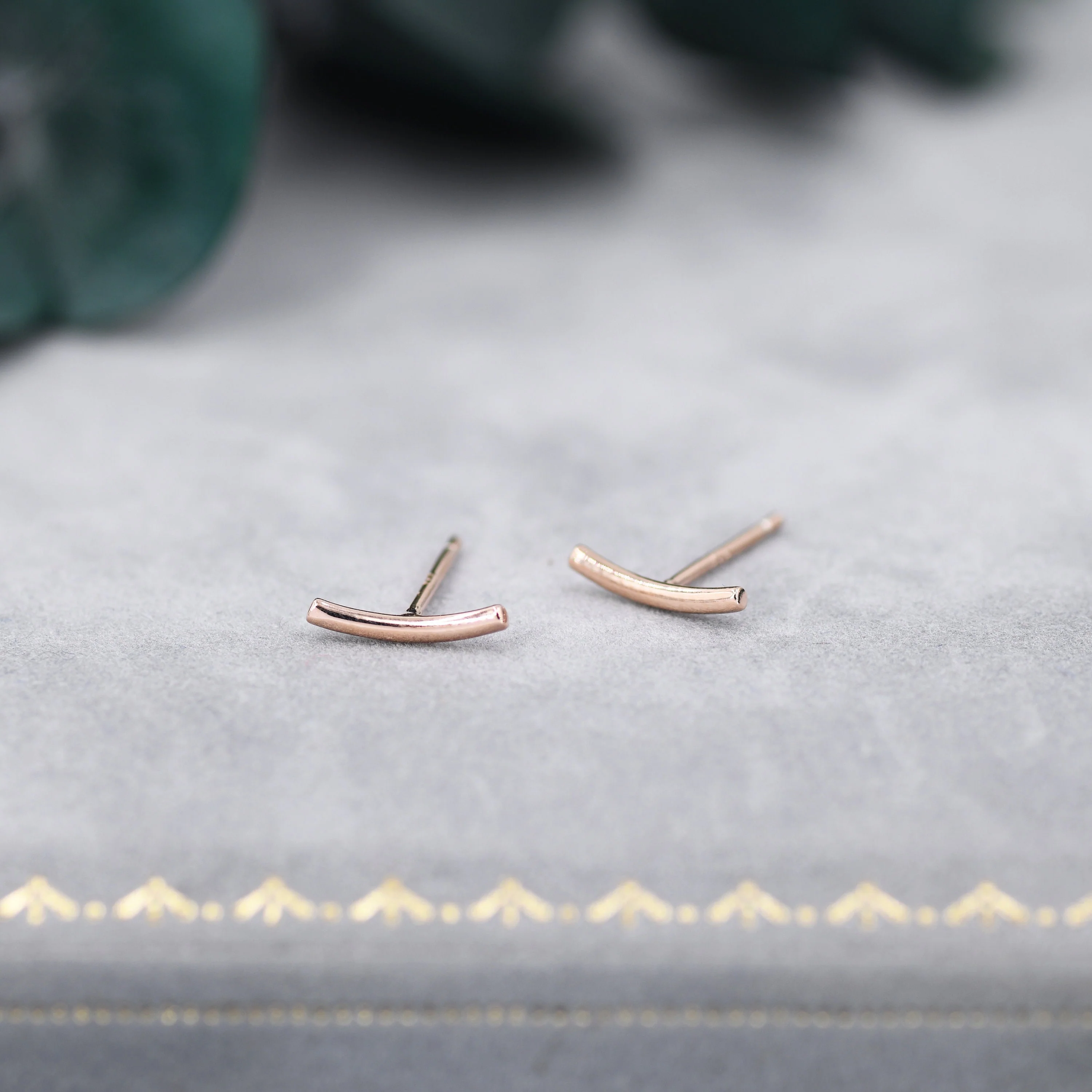 Sterling Silver Curved Bar Stud Earrings, Rose gold and Gold, Delicate and Dainty Geometric Jewellery - Image 8