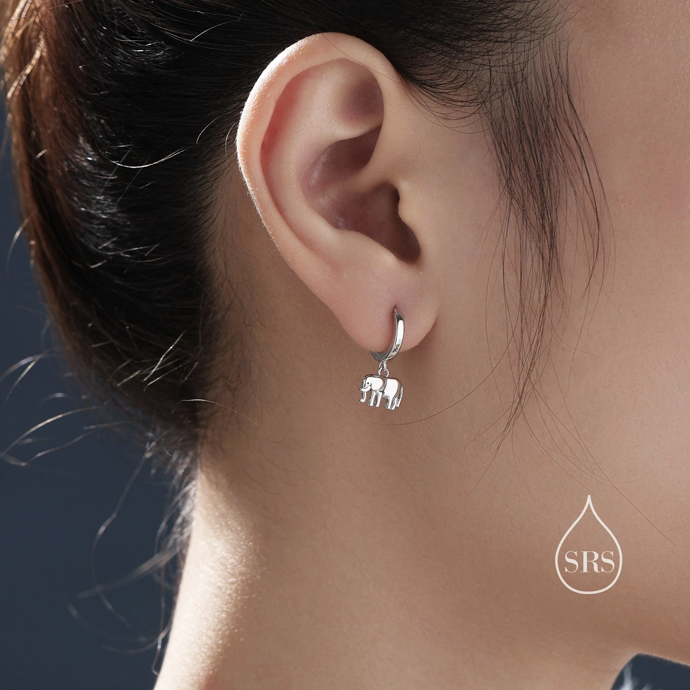 Sterling Silver Cute Elephant Dangle Huggie Hoops, Elephant Hoop Earrings, Dainty Dangle Earrings, Animal Earrings, Animal Hoop Earrings - Image 7