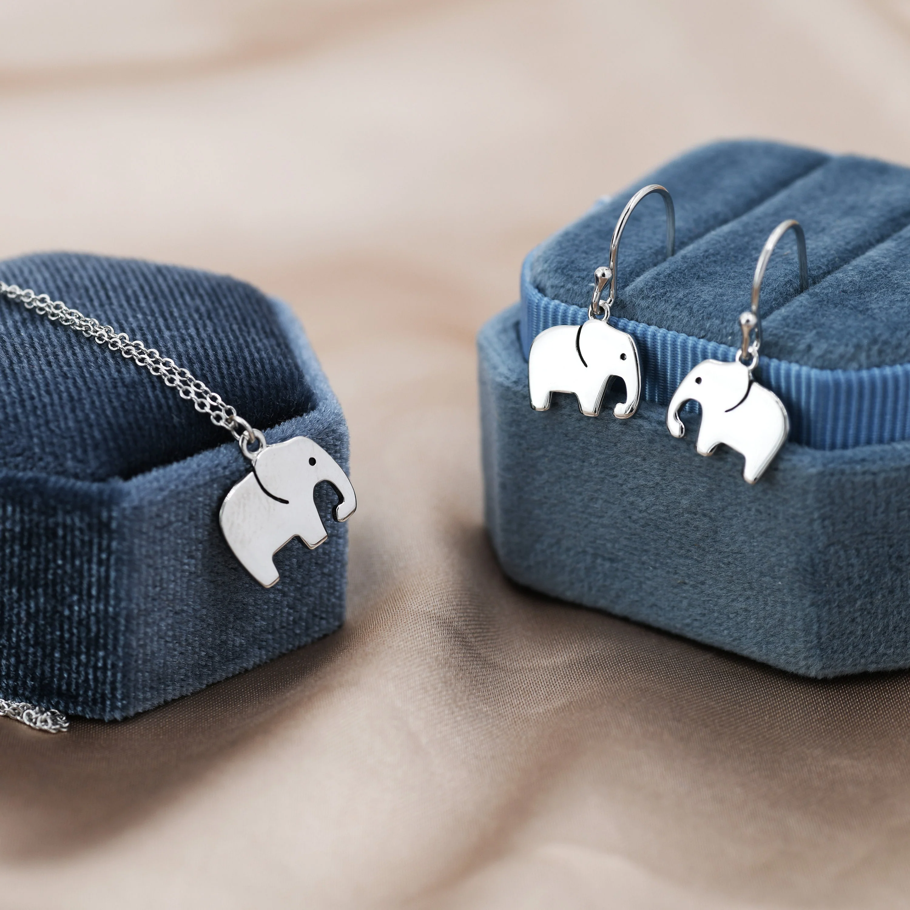 Sterling Silver Cute Elephant Necklace and Dangle Earrings in Sterling Silver, Silver Animal Earrings and Pendant, Nature Inspired Jewellery - Image 3