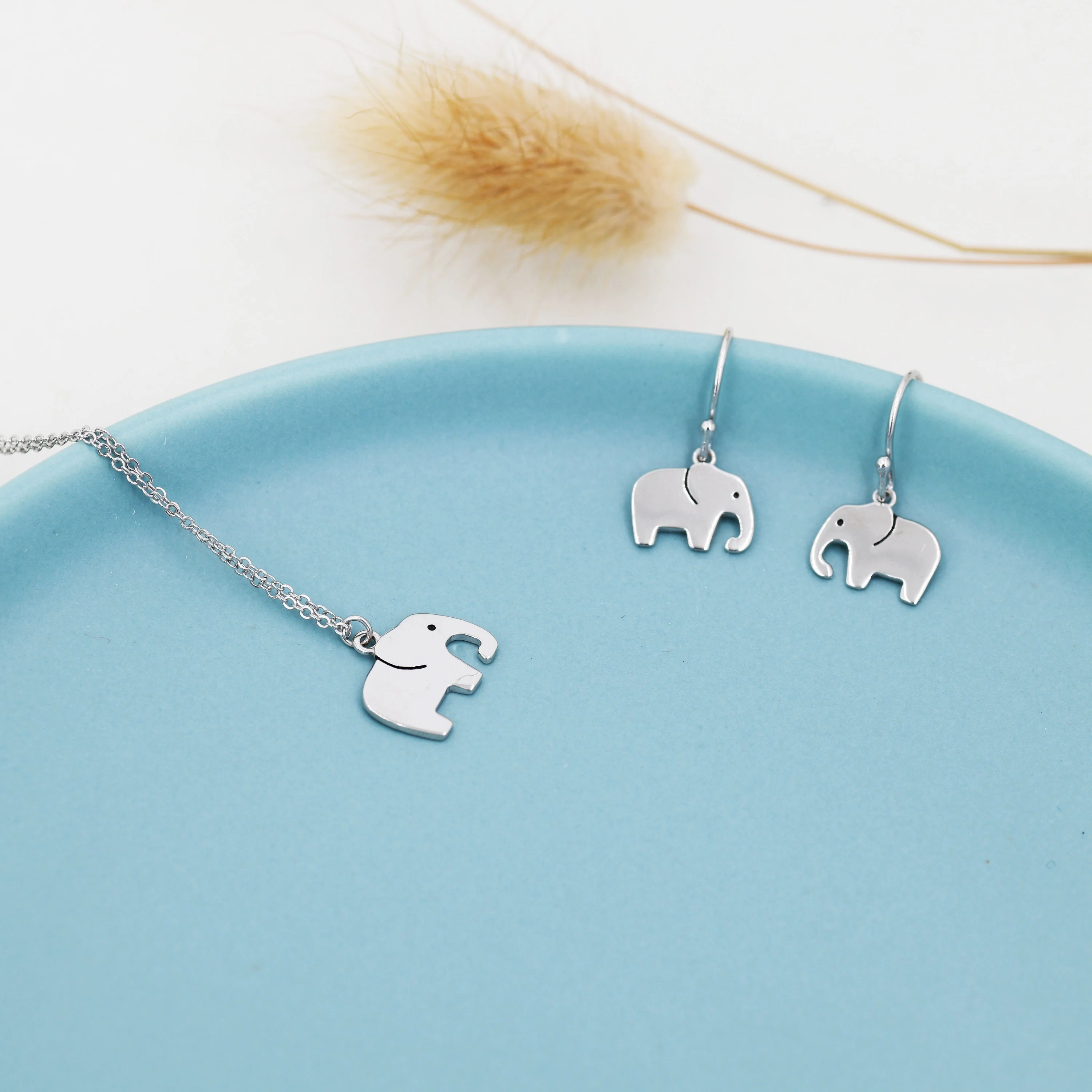 Sterling Silver Cute Elephant Necklace and Dangle Earrings in Sterling Silver, Silver Animal Earrings and Pendant, Nature Inspired Jewellery - Image 4