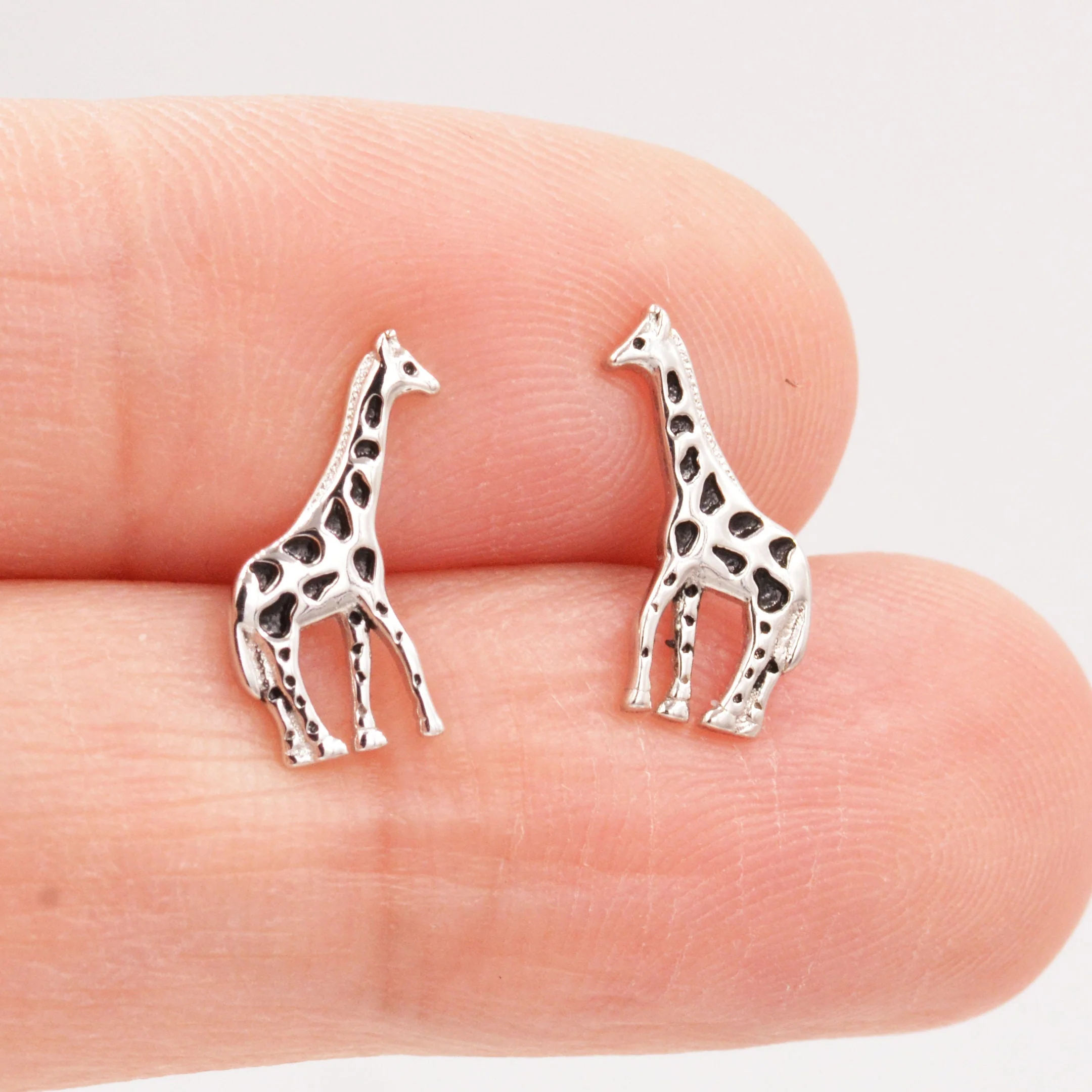 Sterling Silver Cute Little Giraffe Stud Earrings - Hand Painted Enamel - Cute, Fun, Whimsical and Pretty Jewellery - Image 3