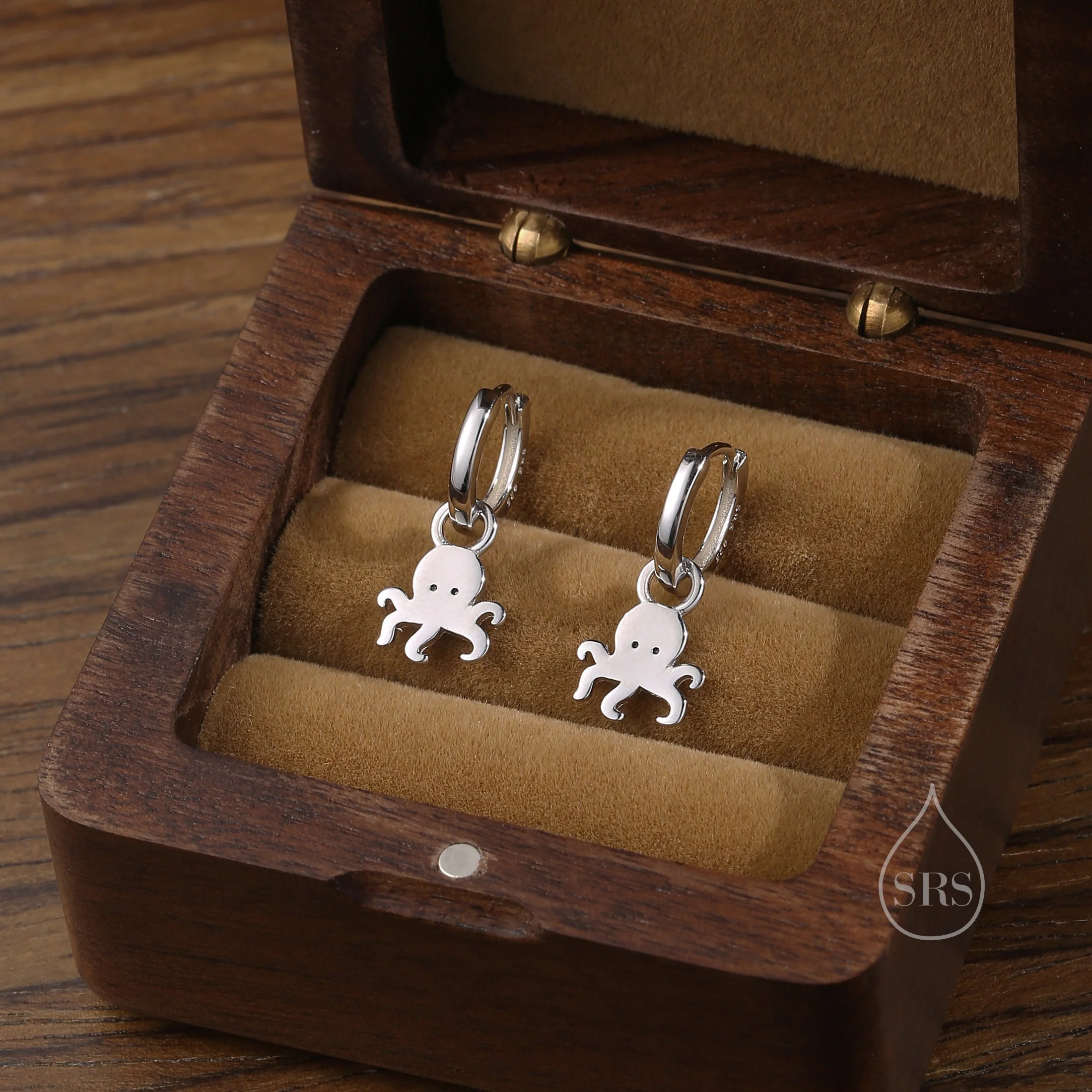 Sterling Silver Cute Octopus Dangle Huggie Hoop Earrings, Detachable Octopus Hoop Earrings, Dainty Dangle Earrings, Fish Earrings