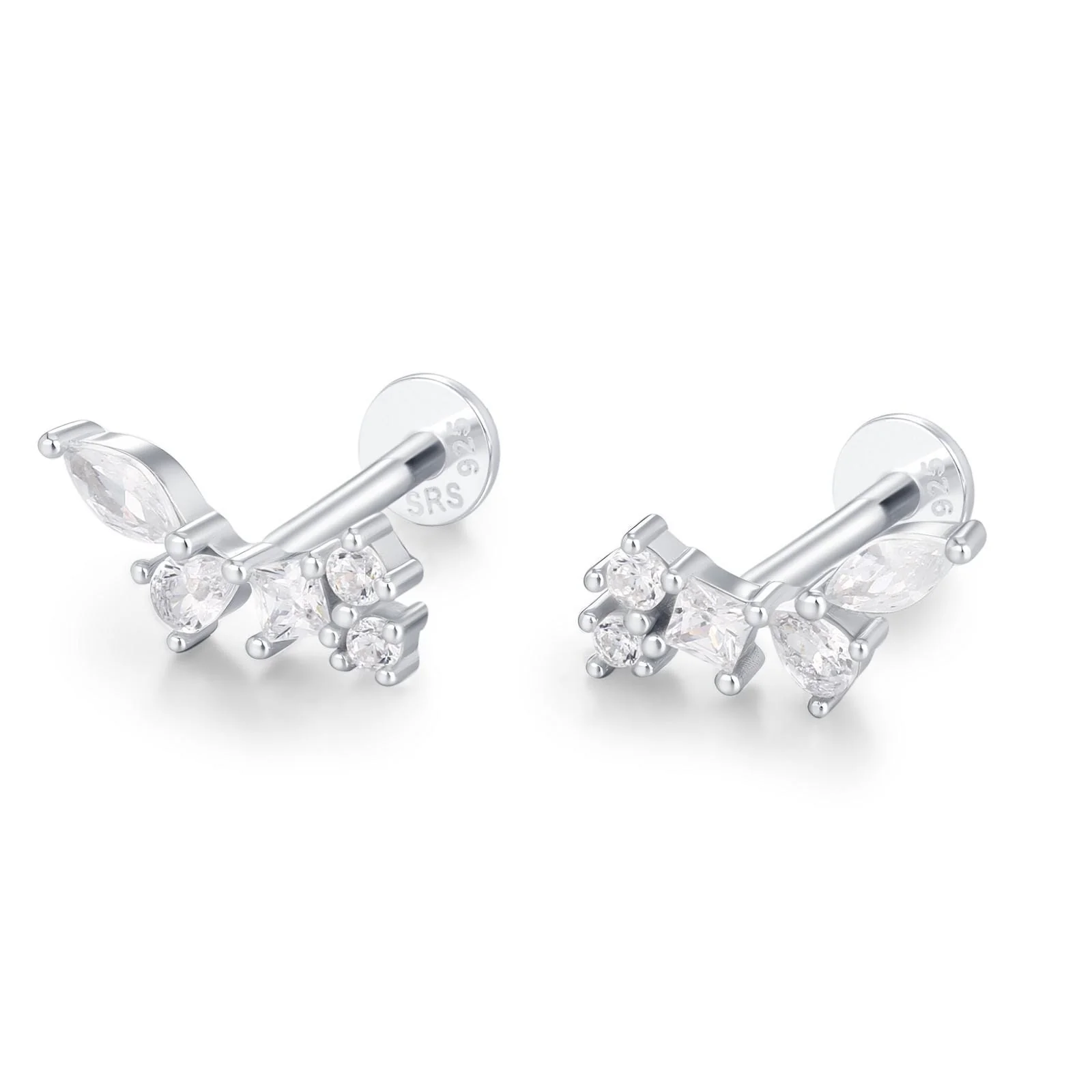 Sterling Silver CZ Cluster 16G Flat Back Labret Earrings - Image 11
