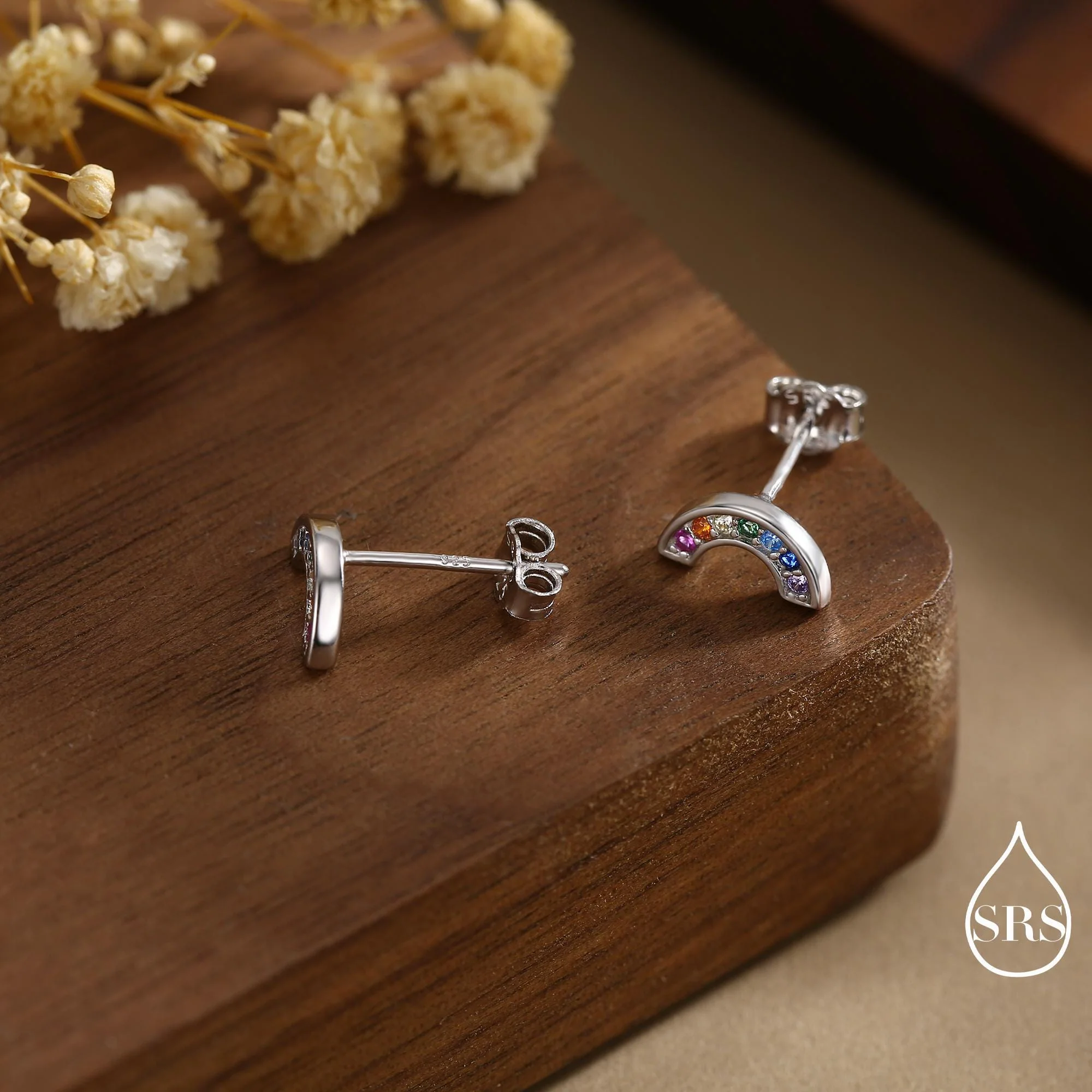 Sterling Silver CZ Crystal Rainbow Stud Earrings, Gold and Silver, Cute and Quirky Jewellery - Image 6
