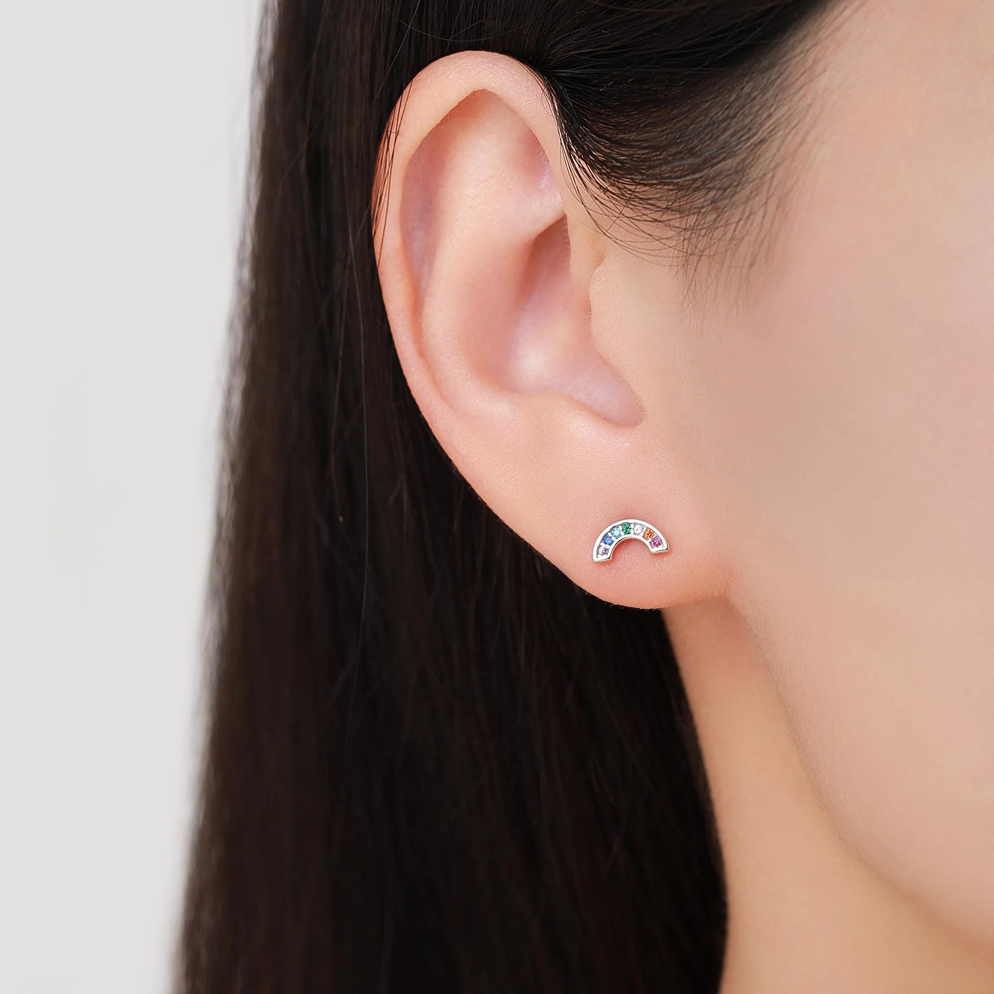 Sterling Silver CZ Crystal Rainbow Stud Earrings, Gold and Silver, Cute and Quirky Jewellery - Image 9