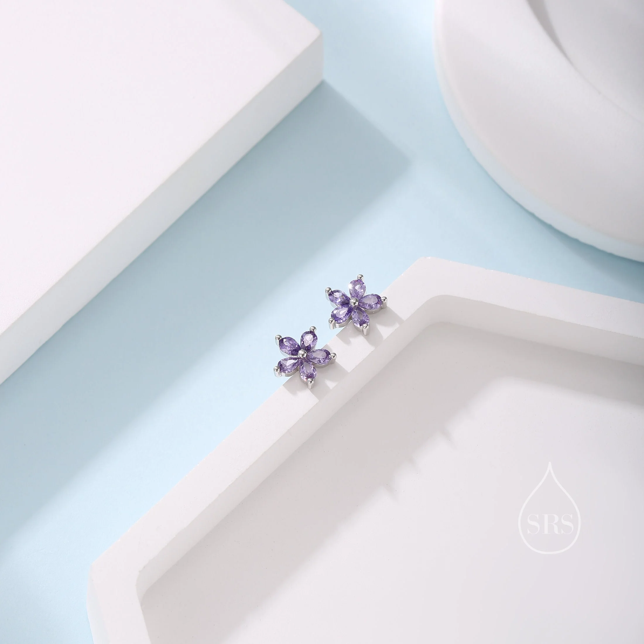 Sterling Silver CZ Flower Stud Earrings, Silver or Gold, Forget Me Not Flower CZ Earrings, Flower Stud - Image 6