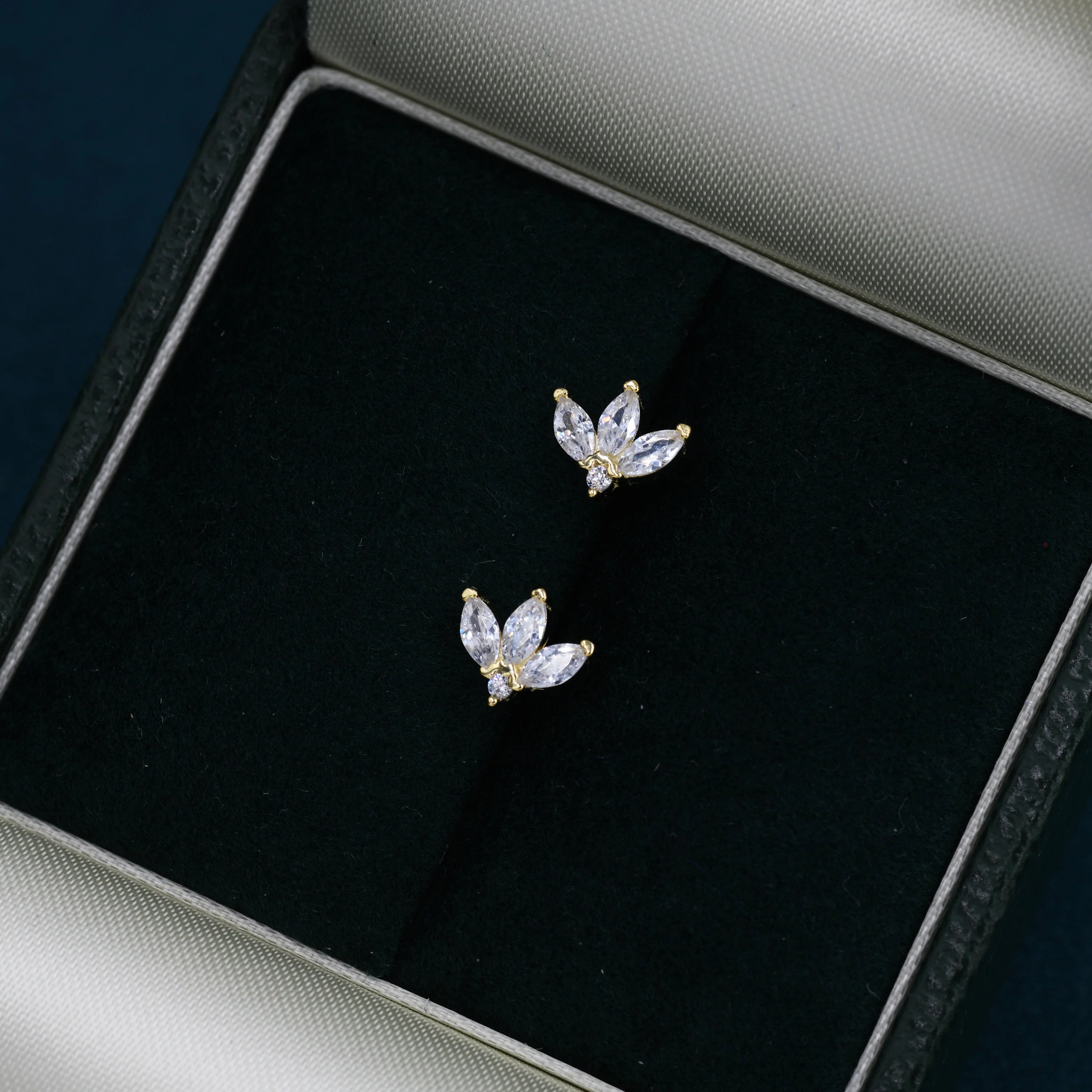 Sterling Silver CZ Marquise Cluster Stud Earrings,  Gold or Silver, Marquise Fan Stud, CZ Crown Stud, Three Marquise Stud - Image 6
