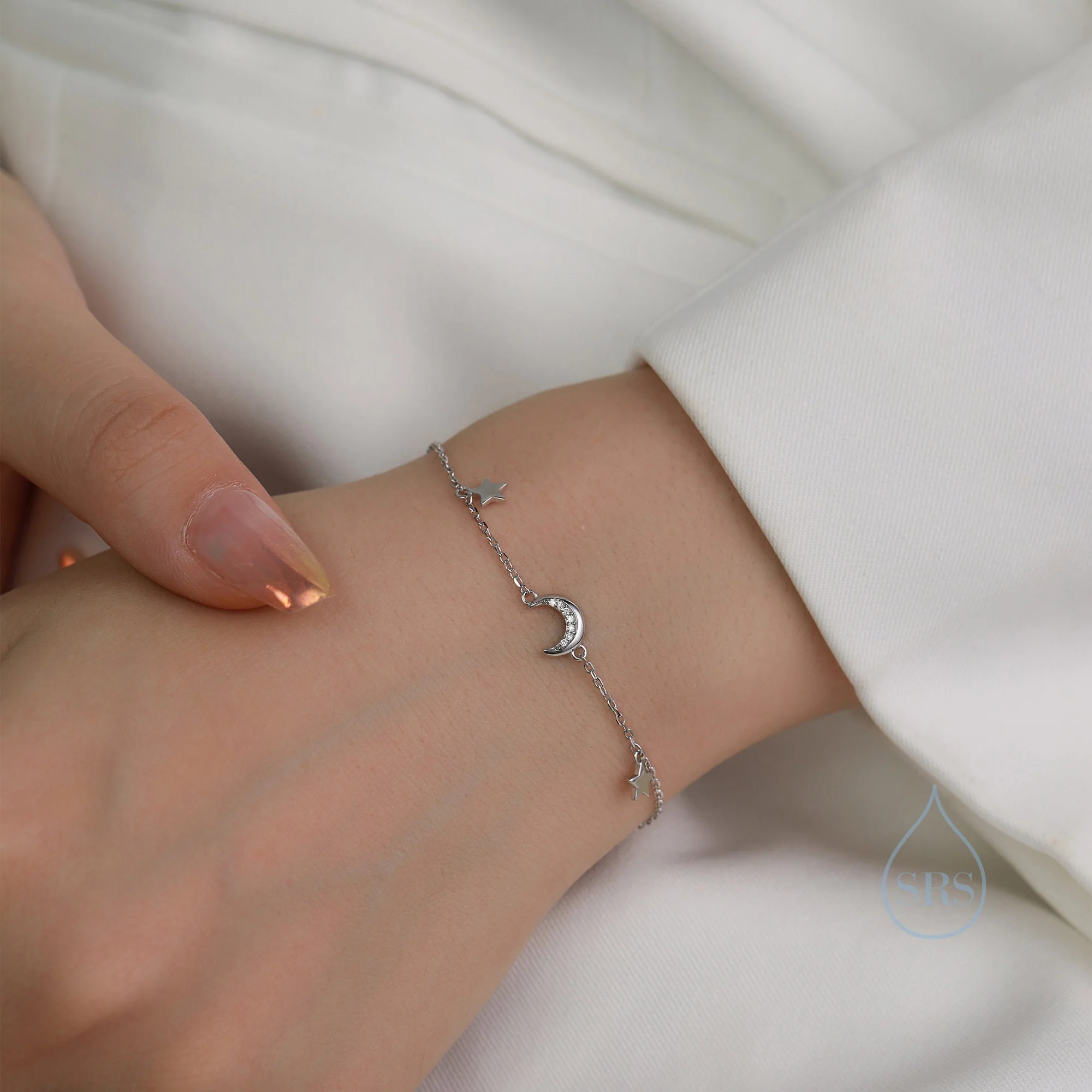 Sterling Silver CZ Moon and Star Bracelet, Silver or Gold, Moon and Star Charm Bracelet, Celestial Jewellery - Image 6
