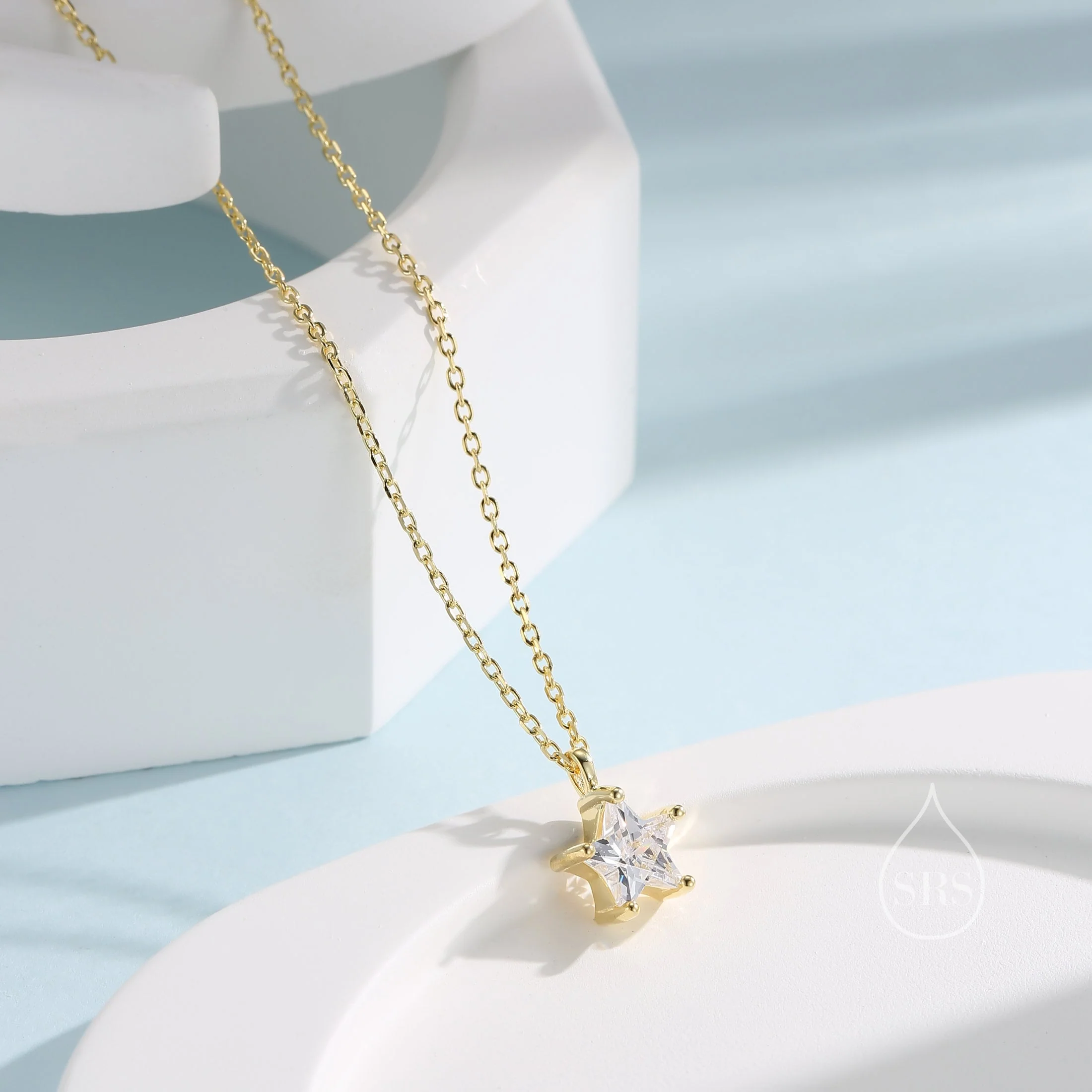 Sterling Silver Clear CZ Star Pendant Necklace, Silver or Gold, Star Shape CZ Necklace - Image 3