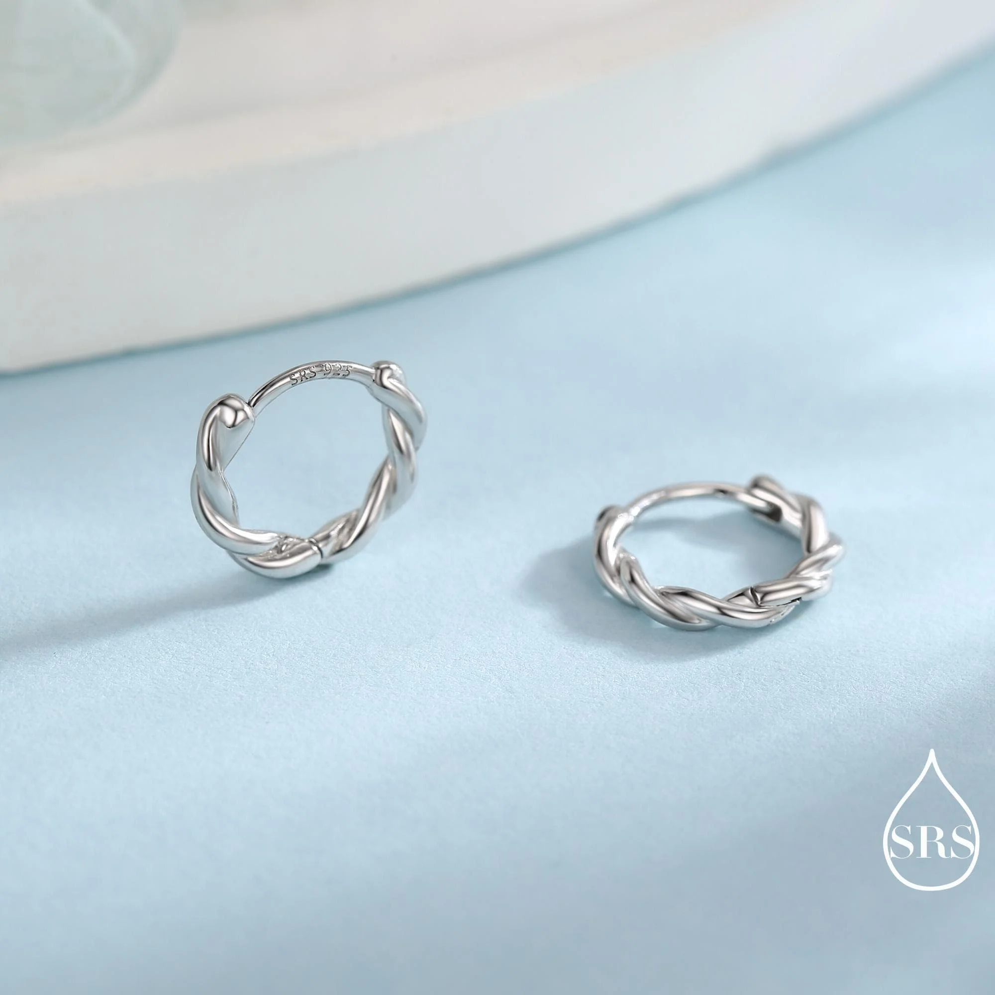 Sterling Silver Dainty Hoop Earrings with Braided Details, Minimalist and Delicate Twist Rope Hoop Earrings, Silver, Gold, Rose Gold Finish - Image 5