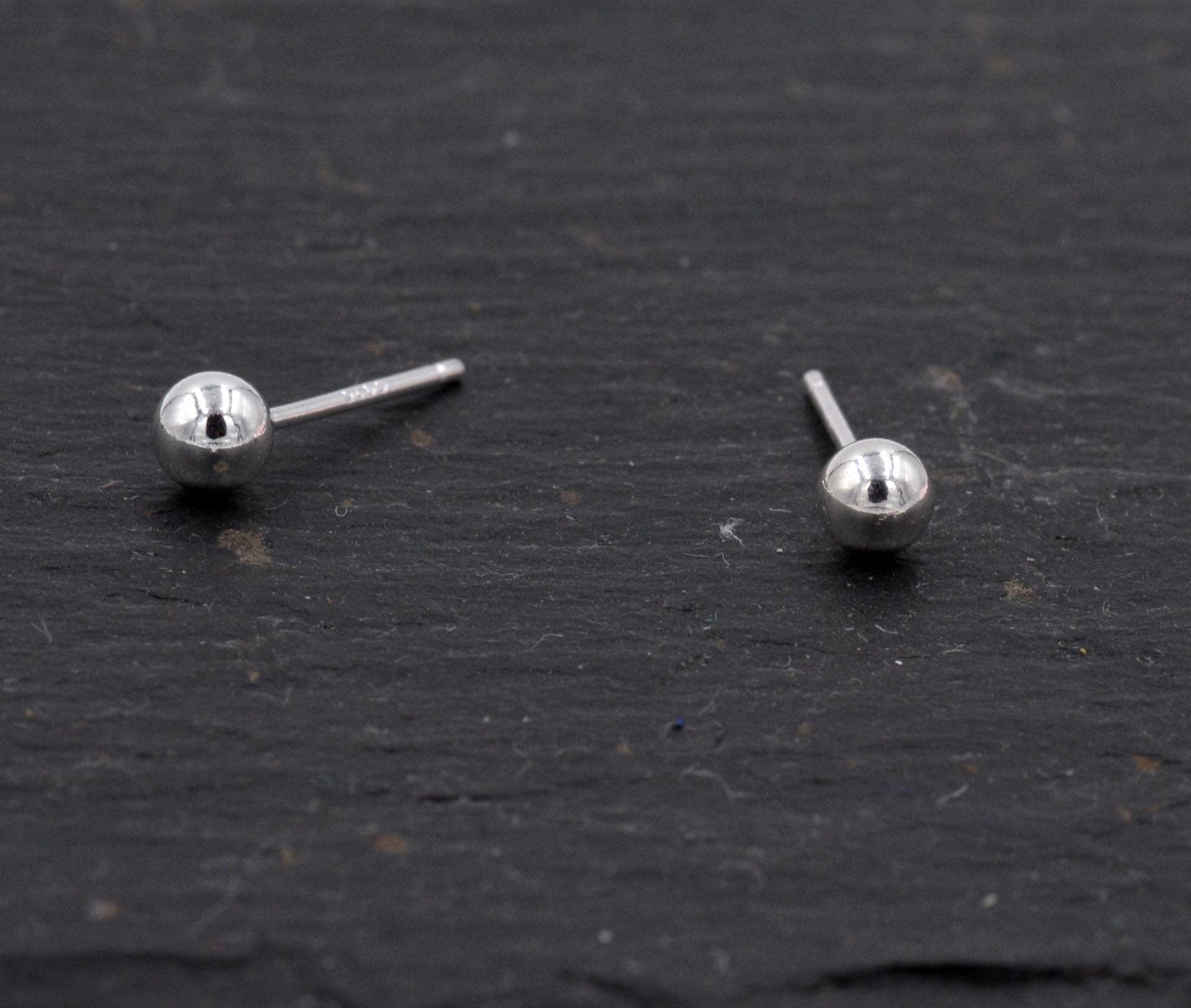 Sterling Silver Dainty Little Ball Circle Sphere Tiny Stud Earrings, Minimalist Geometric Design - Image 3