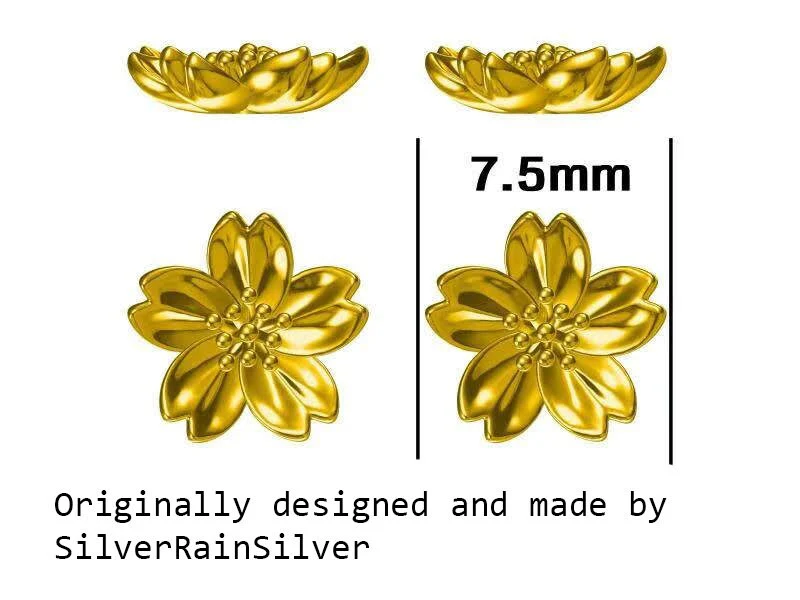 Sterling Silver Dainty Little Cherry Blossom Flower Floral Stud Earrings, Sand Blasted Textured Finish, Cute and Sweet Design - Image 8
