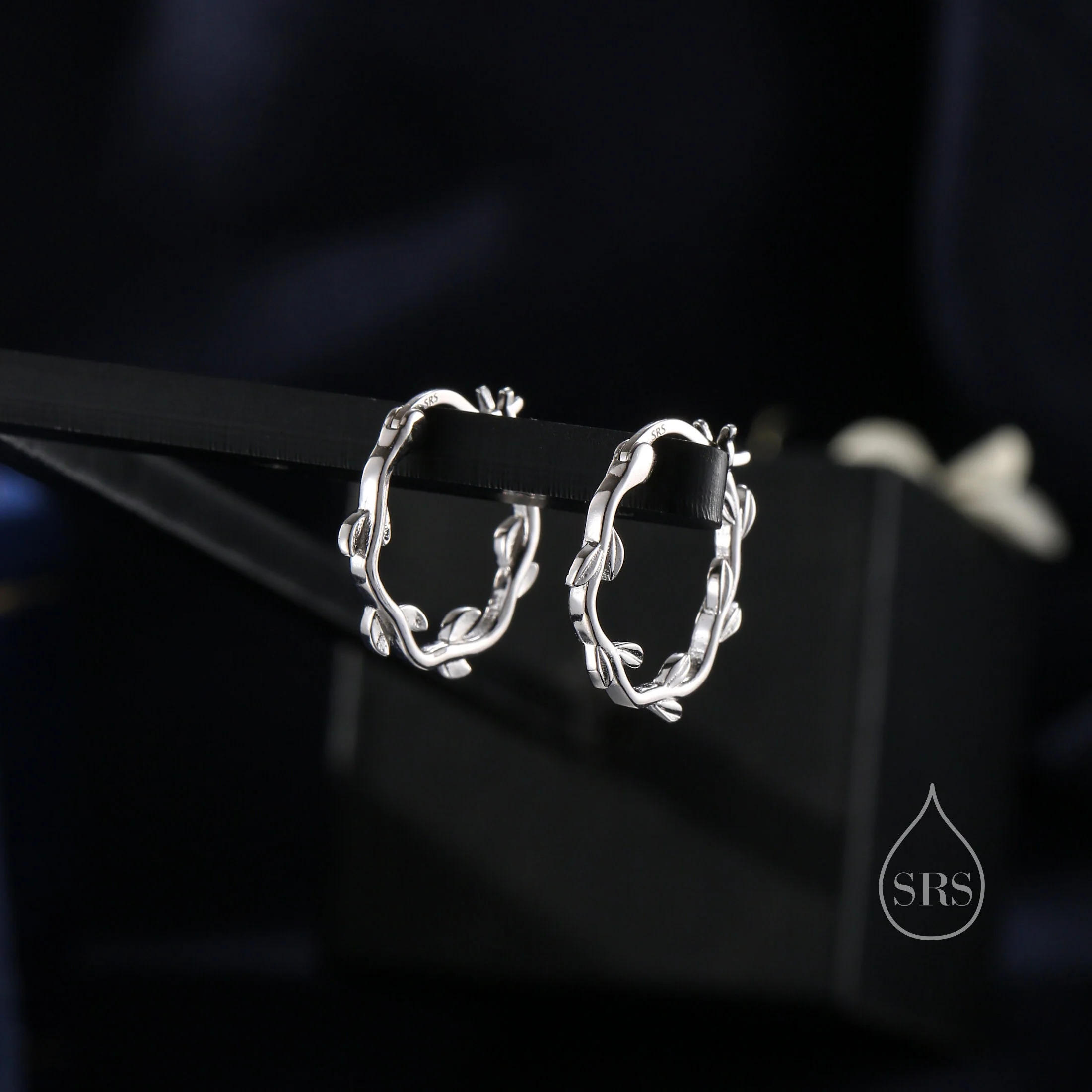 Sterling Silver Dainty Olive Leaf Hoop Earrings, Delicate Olive Leaf Wreath Hoops, Olive Branch Thread Through Hoops, Large Leaf Hoops - Image 3